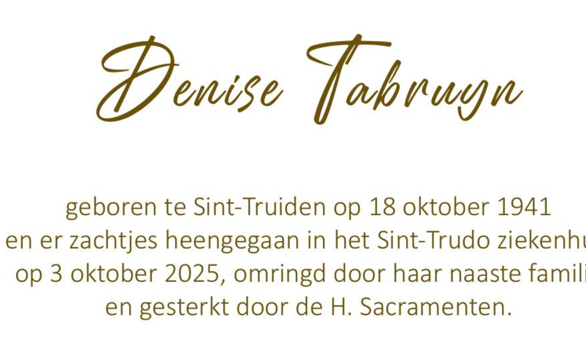 Overlijdensbericht van Denise Tabruyn