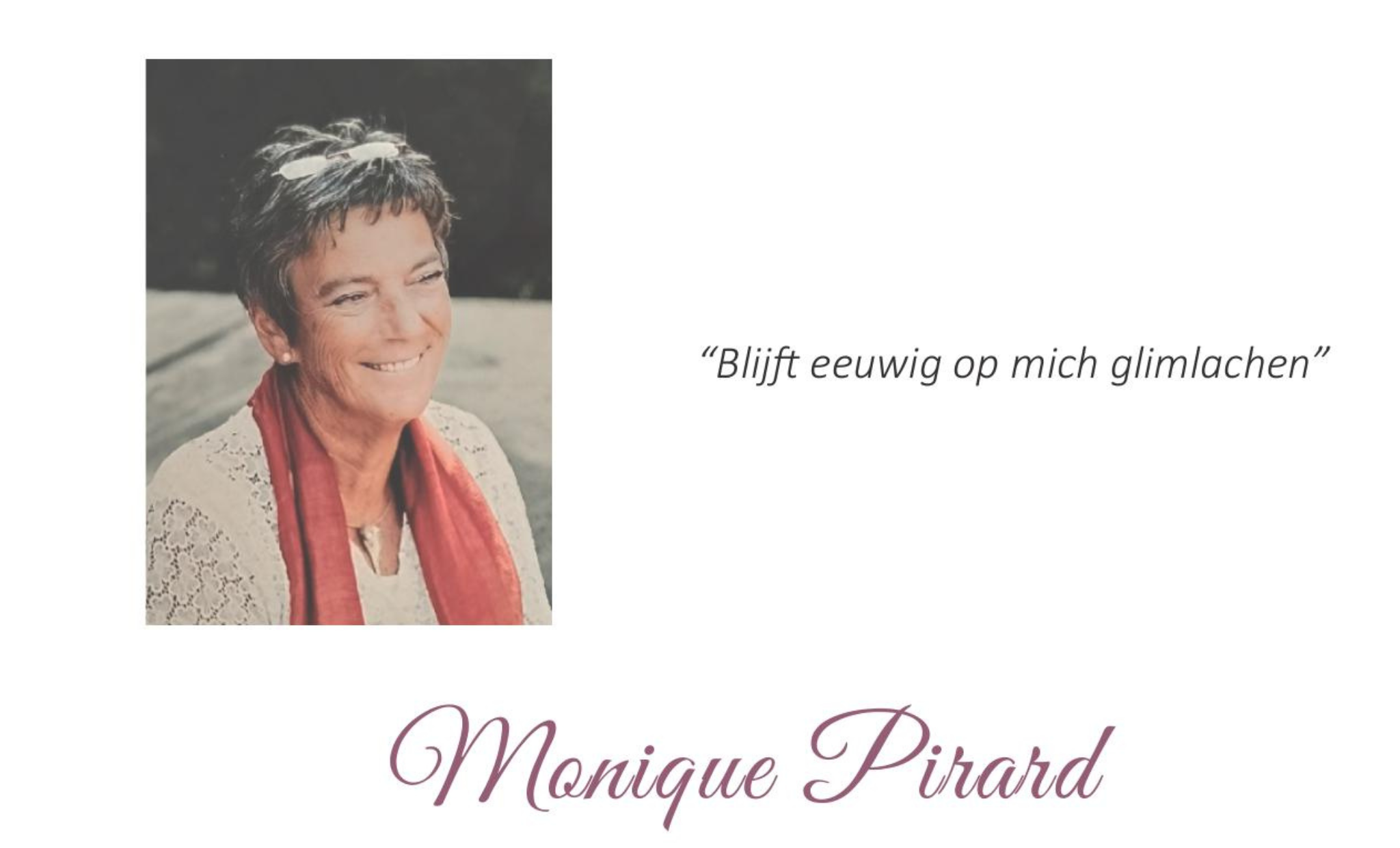 Overlijdensbericht van Monique Pirard