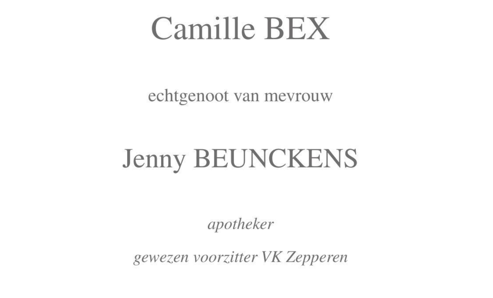 Overlijdensbericht van Camille BEX