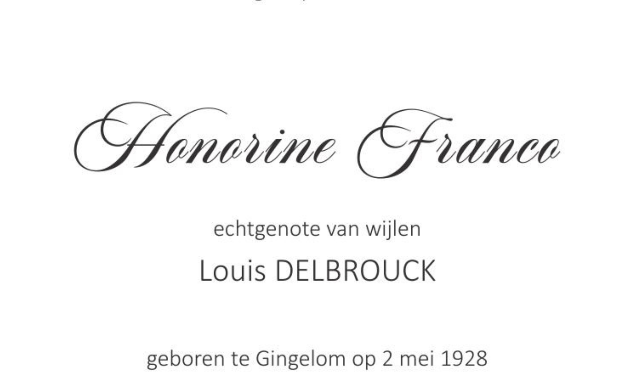 Overlijdensbericht van Honorine Franco