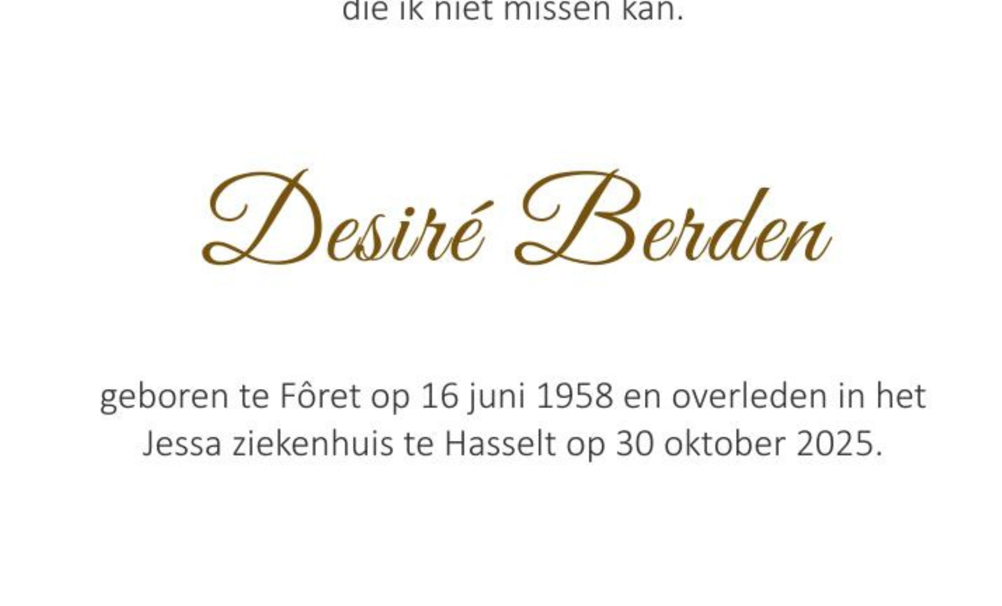 Overlijdensbericht van Desiré Berden