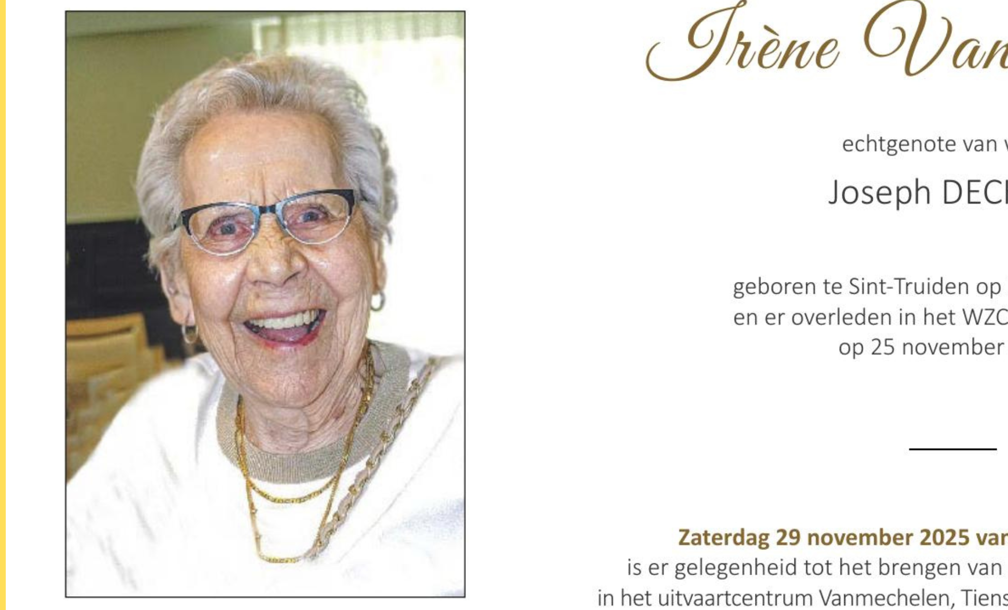 Overlijdensbericht van Irène Vandenborne