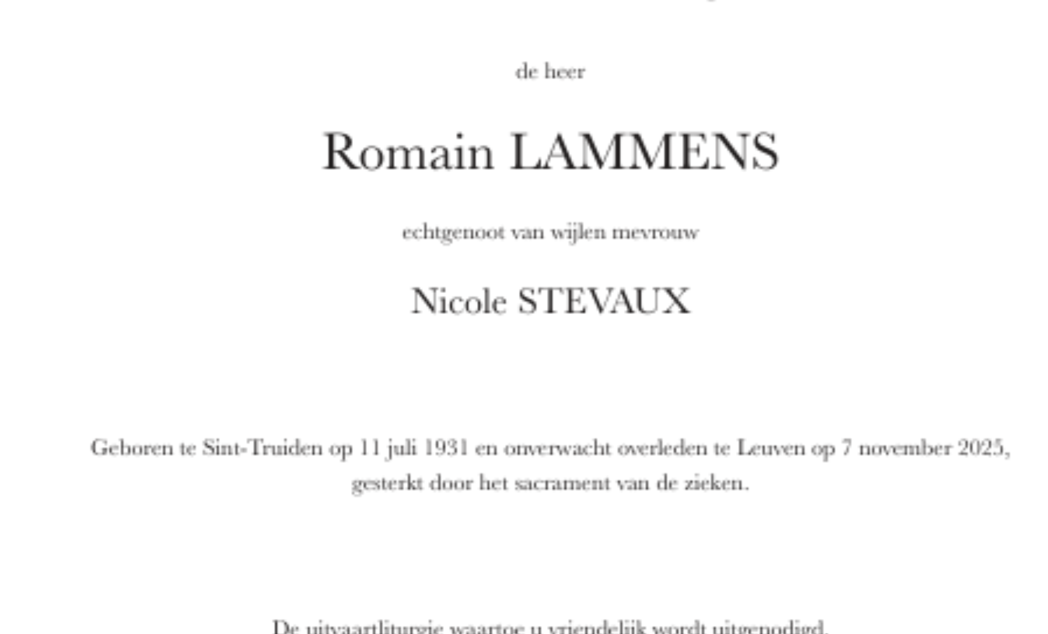 Overlijdensbericht van Romain LAMMENS