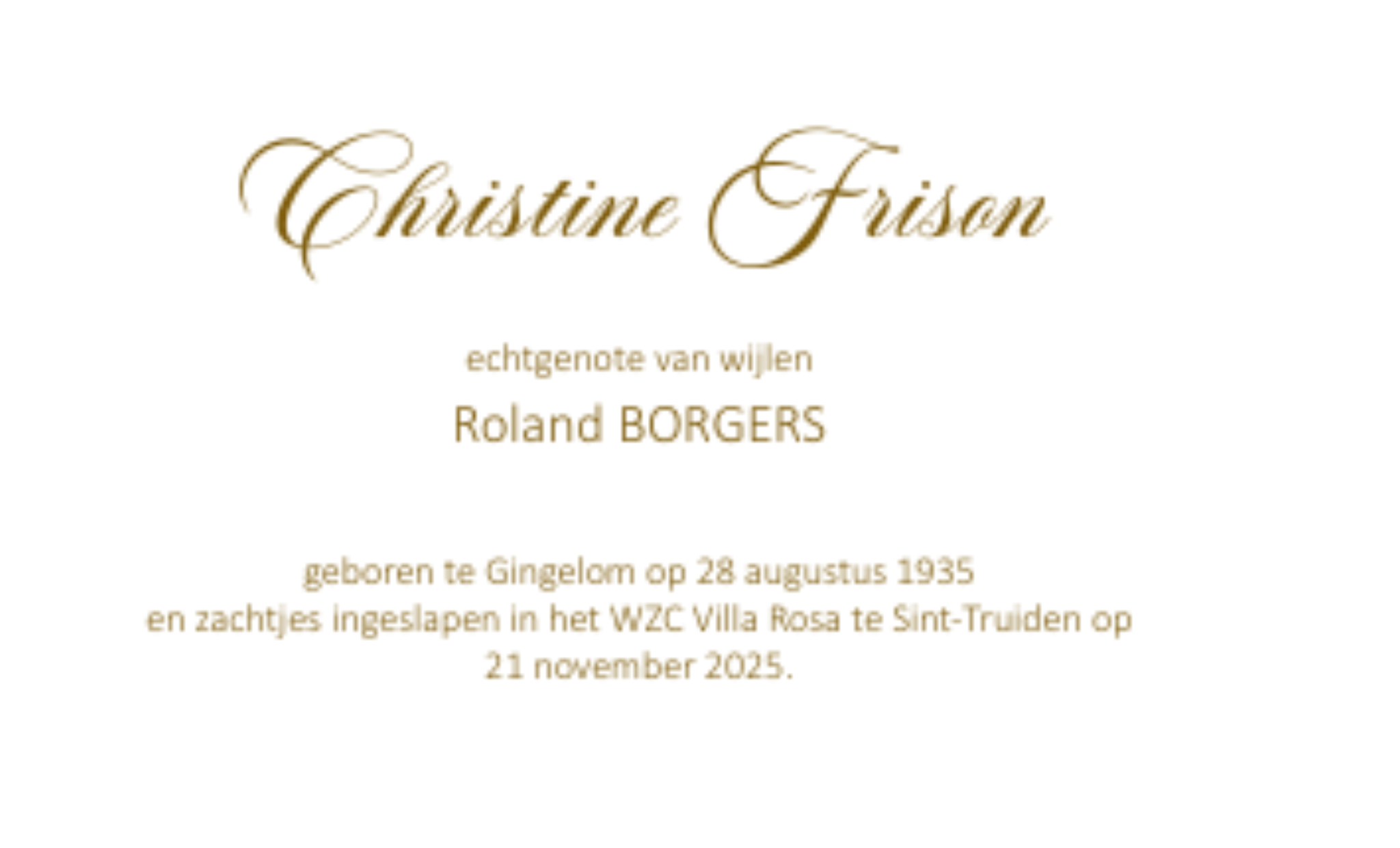 Overlijdensbericht van Christine Frison