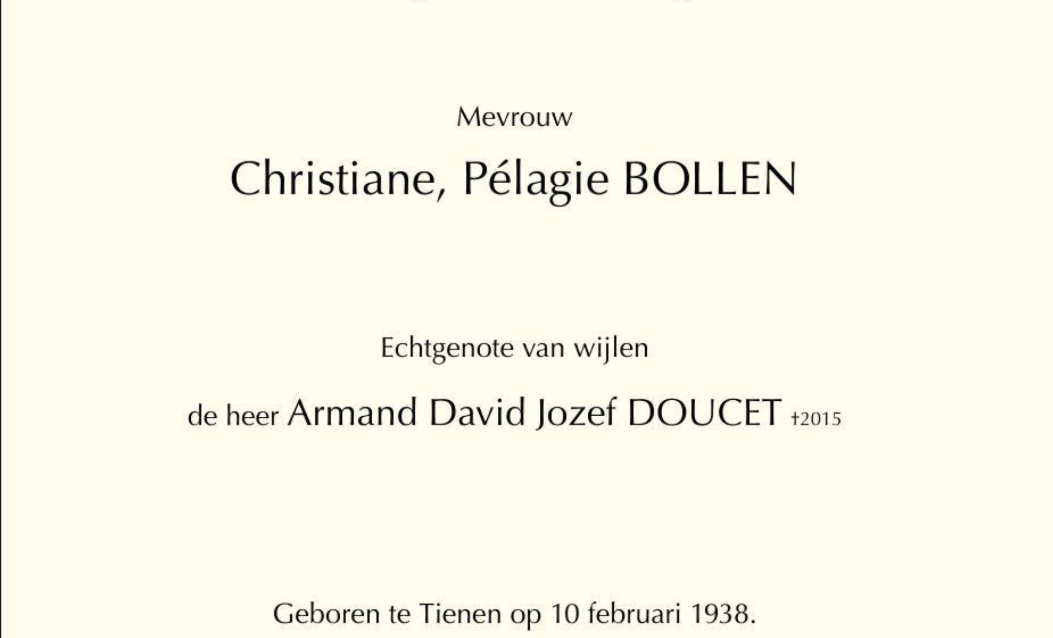 Overlijdensbericht van Christiane, Pélagie BOLLEN