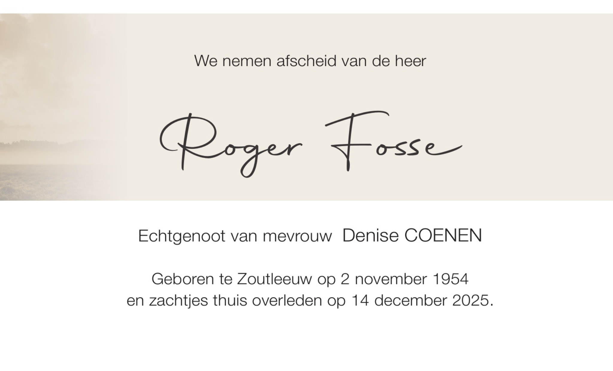 Overlijdensbericht van Roger Fosse
