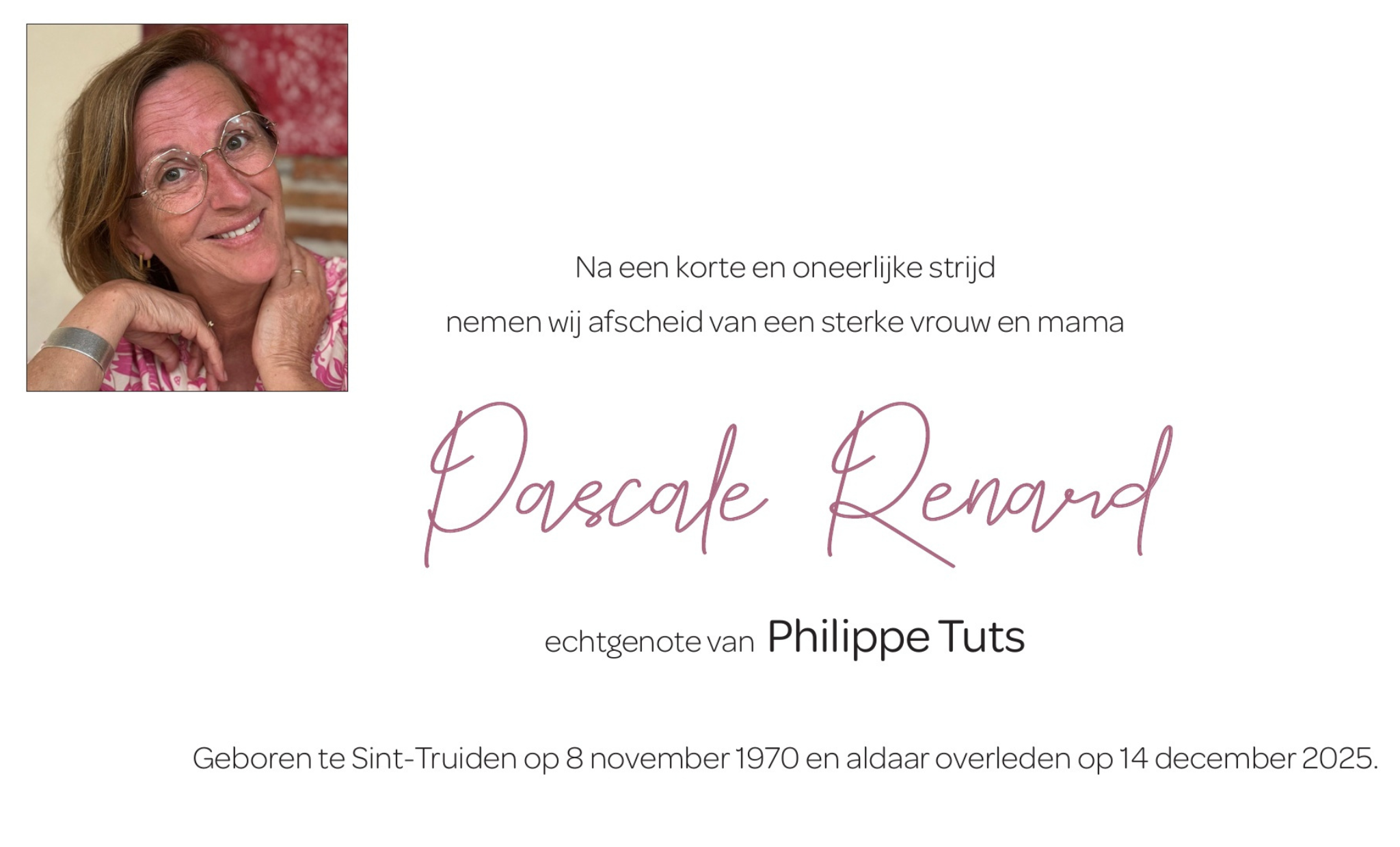 Overlijdensbericht van Pascale Renard