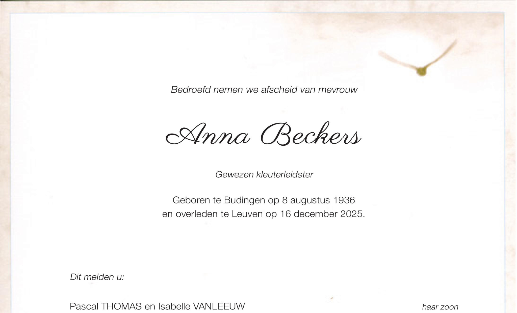 Overlijdensbericht van Anna Beckers