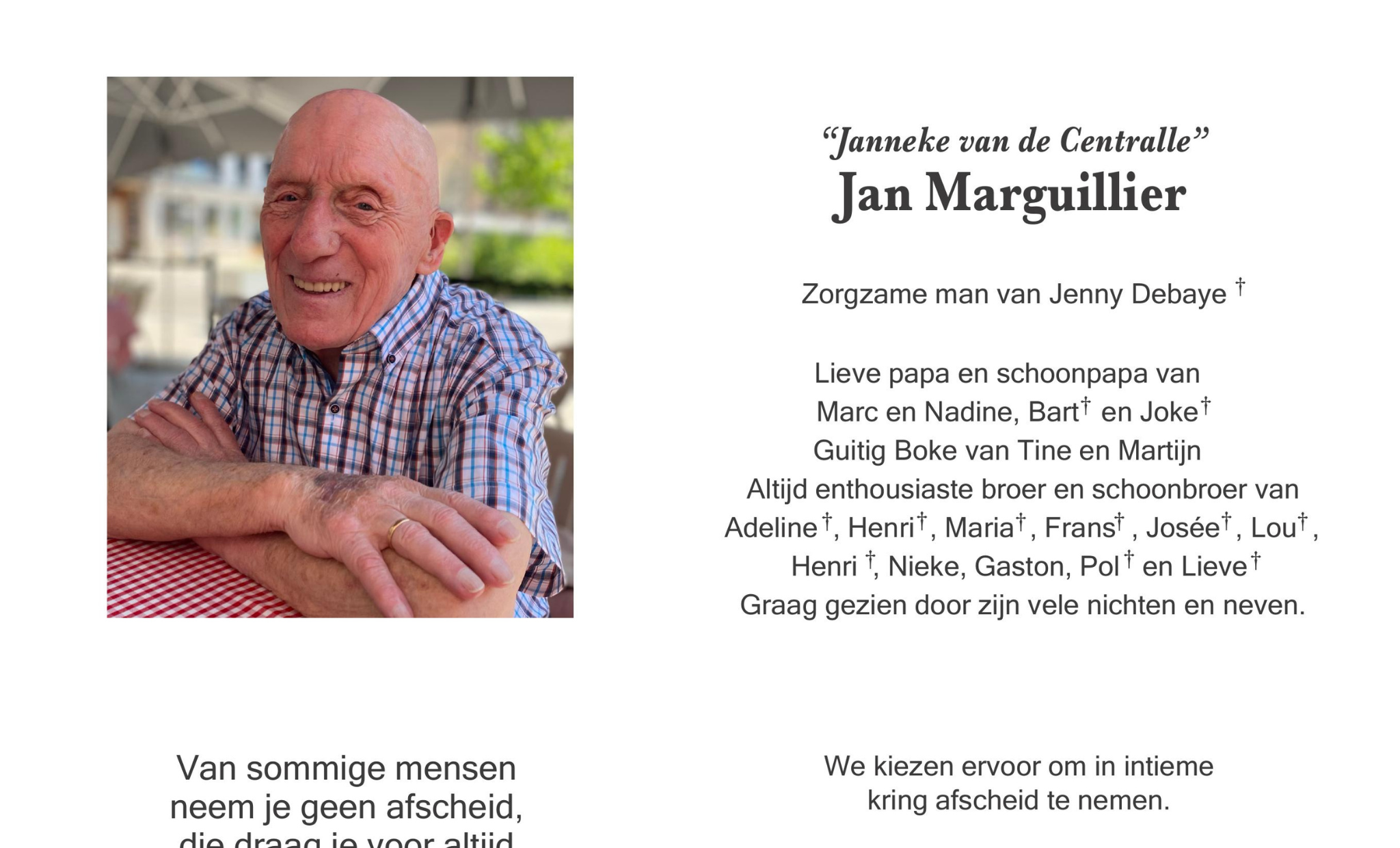 Overlijdensbericht van Jan Marguillier