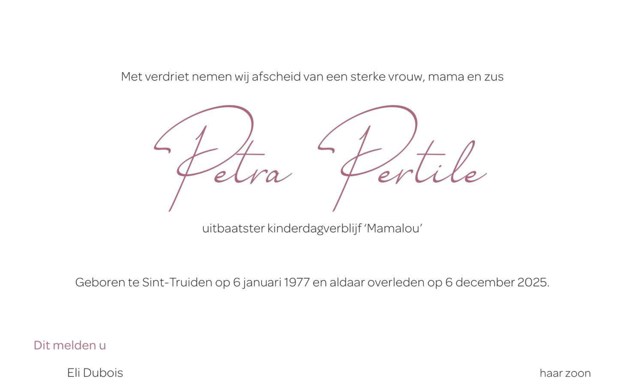 Overlijdensbericht van Petra Pertile