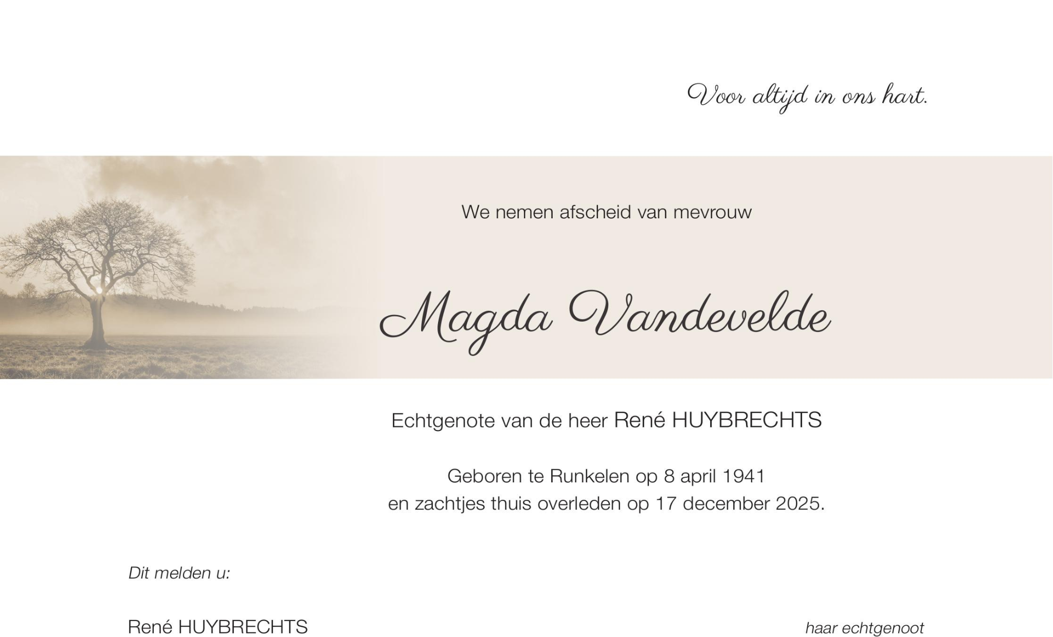 Overlijdensbericht van Magda Vandevelde