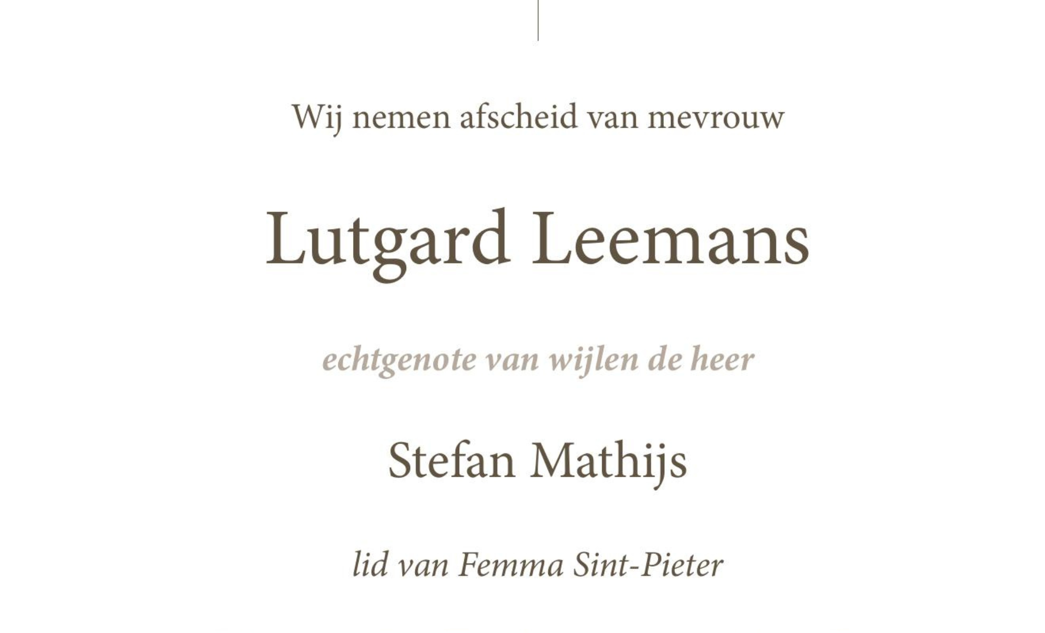 Overlijdensbericht van Lutgard Leemans