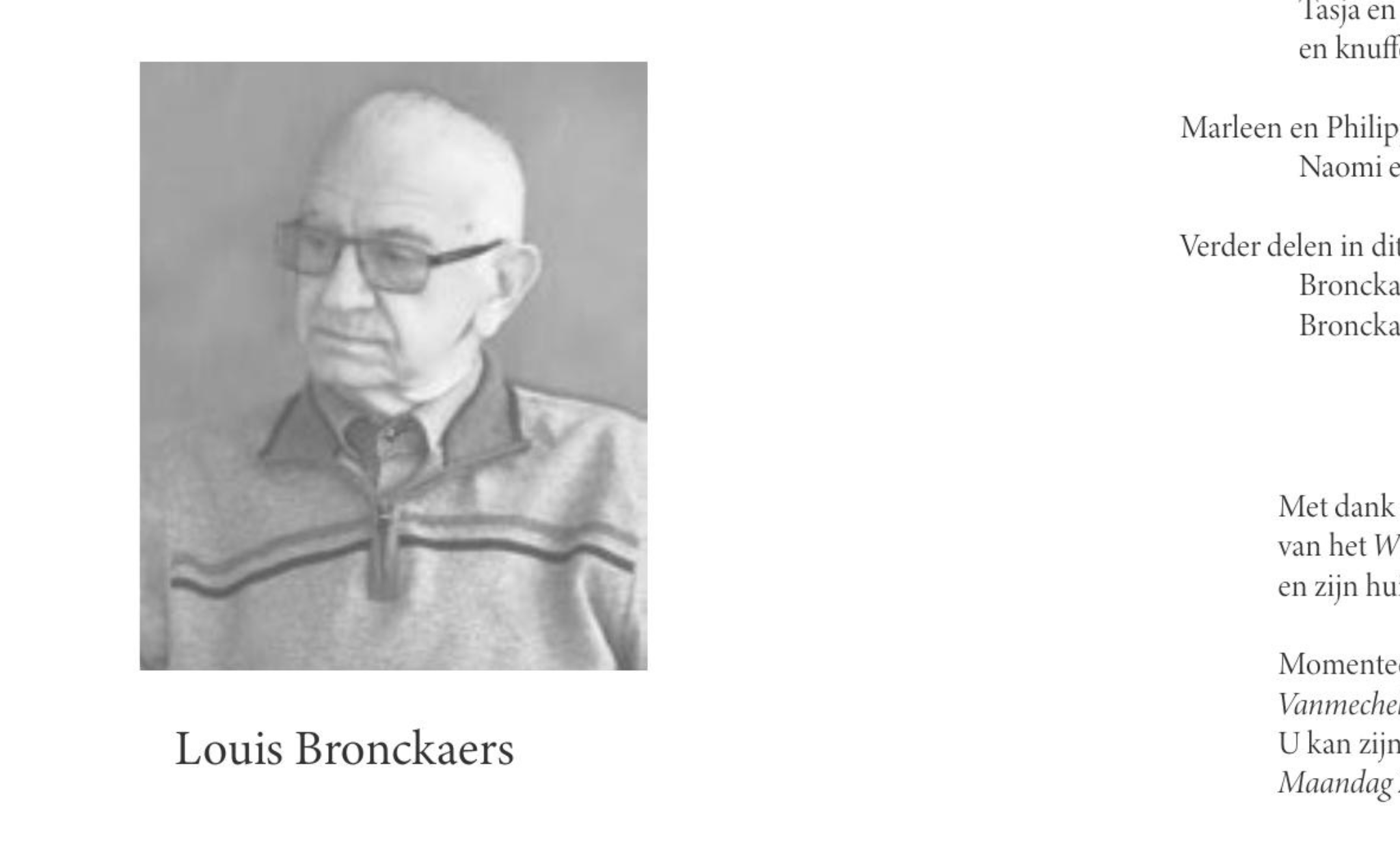Overlijdensbericht van Louis Bronckaers