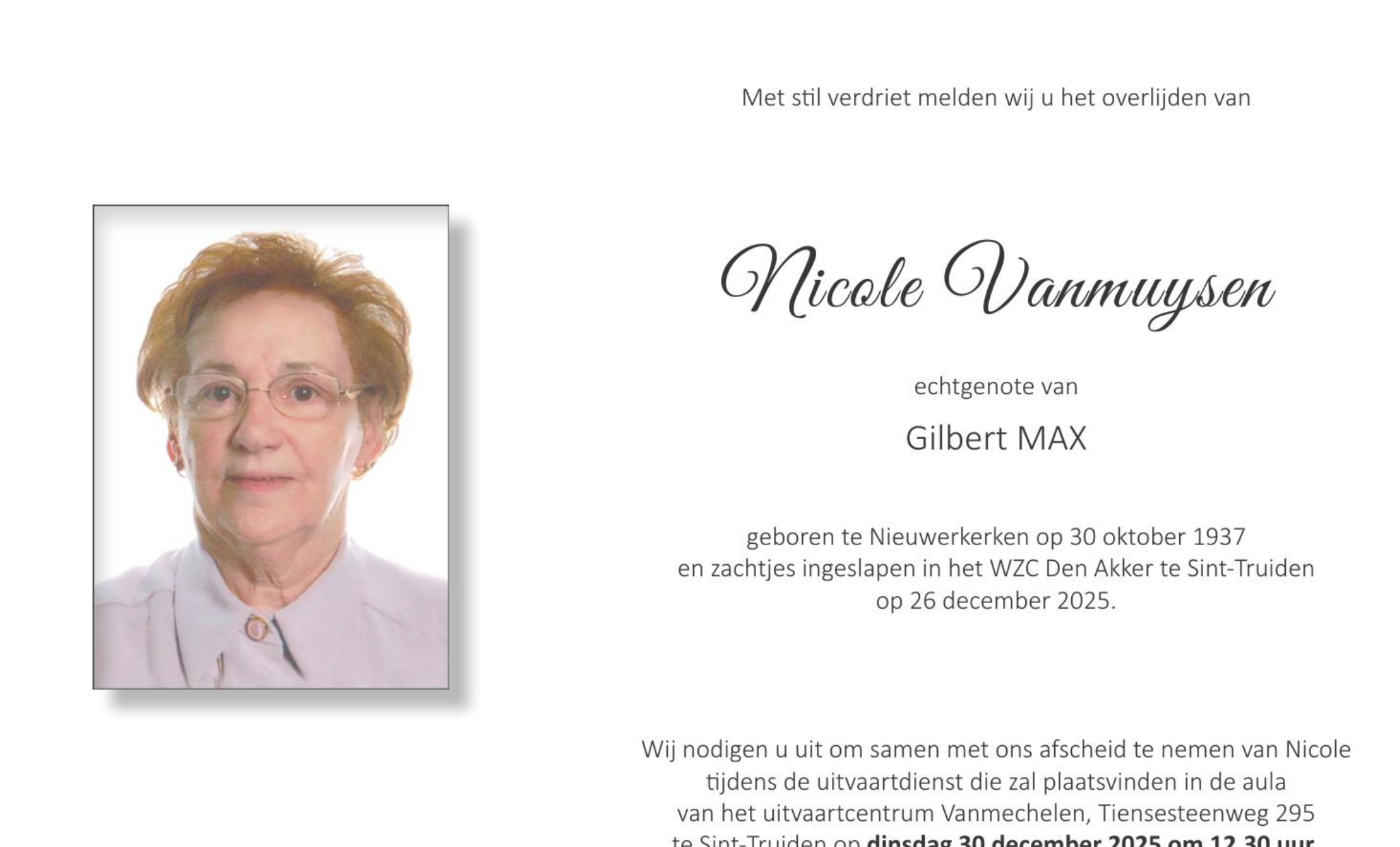 Overlijdensbericht van Nicole Vanmuysen