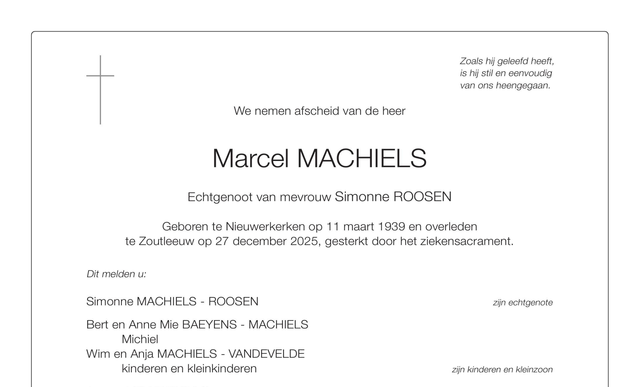 Overlijdensbericht van Marcel MACHIELS