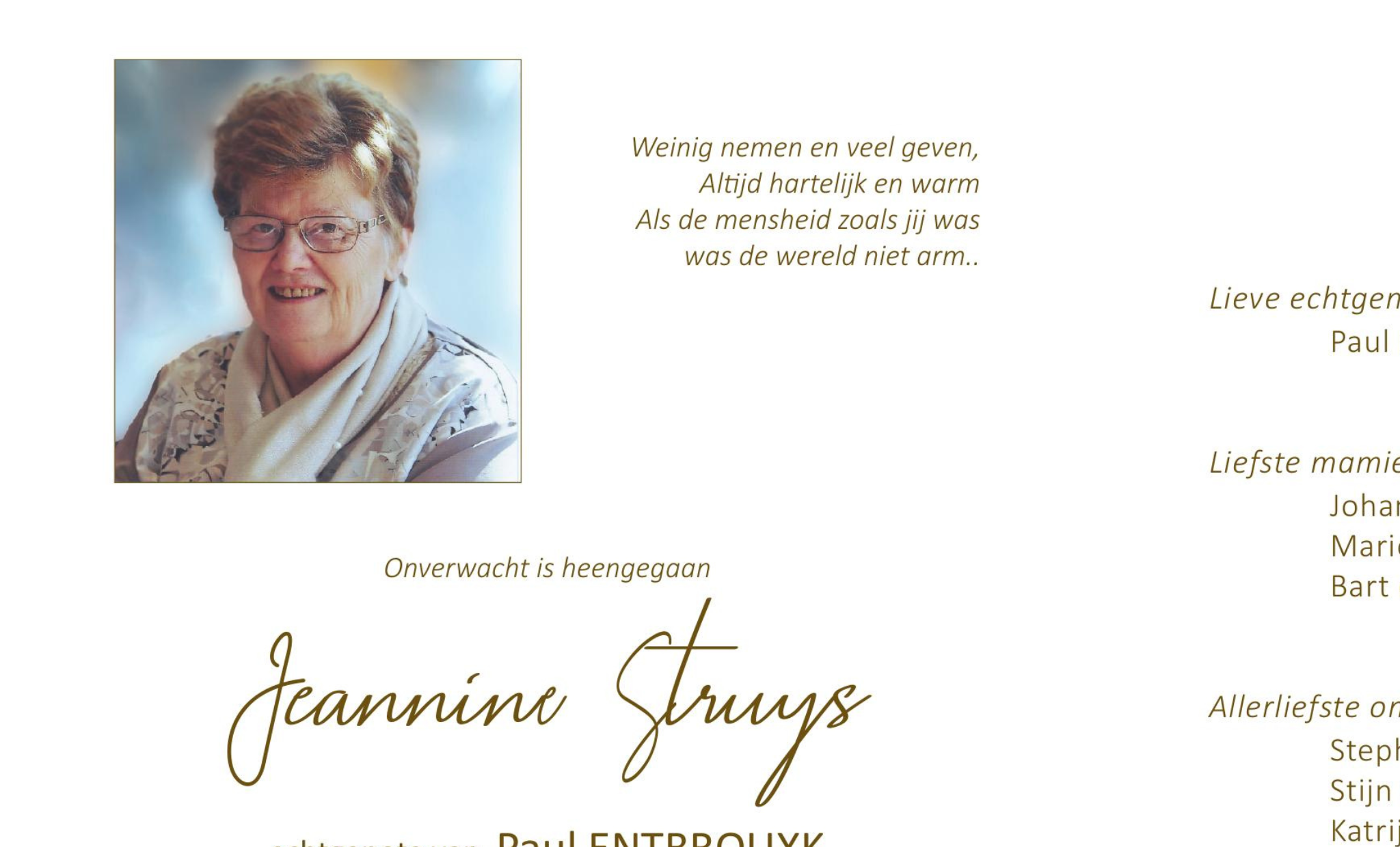 Overlijdensbericht van Jeannine Struys