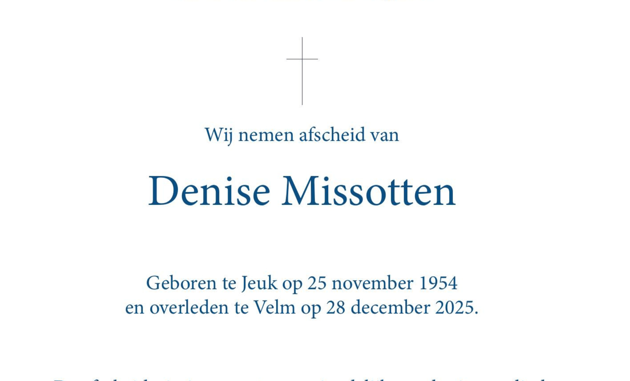 Overlijdensbericht van Denise Missotten