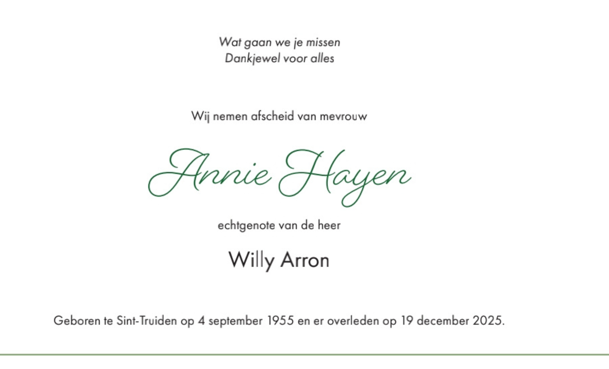 Overlijdensbericht van Annie Hayen