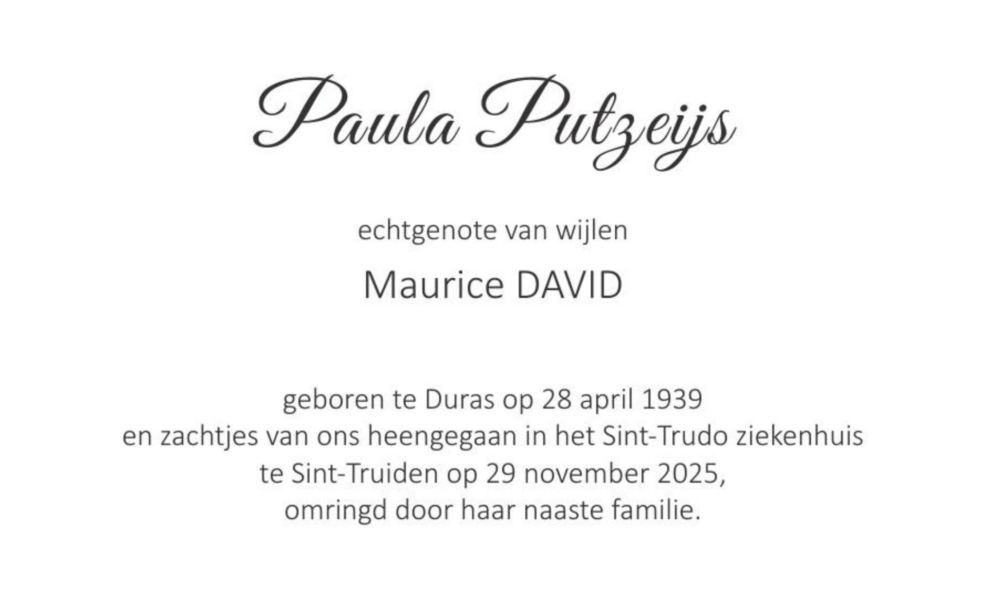 Overlijdensbericht van Paula Putzeijs