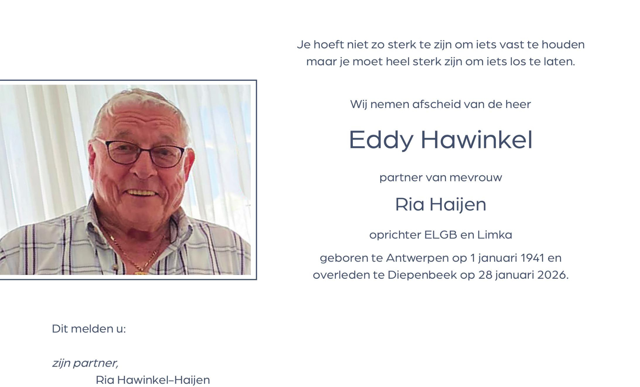 Overlijdensbericht van Eddy Hawinkel