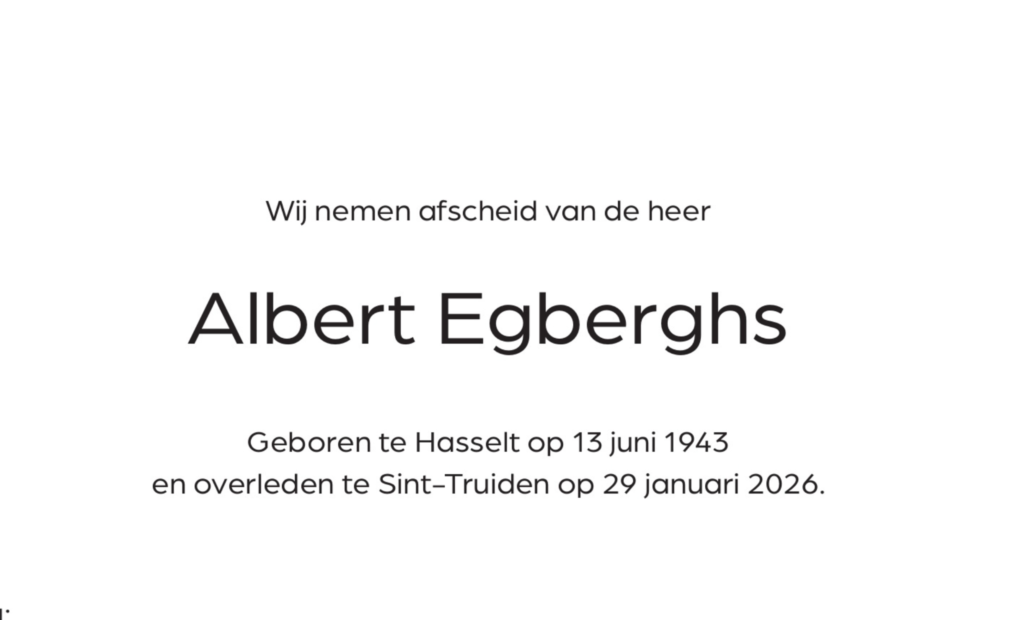 Overlijdensbericht van Albert Egberghs