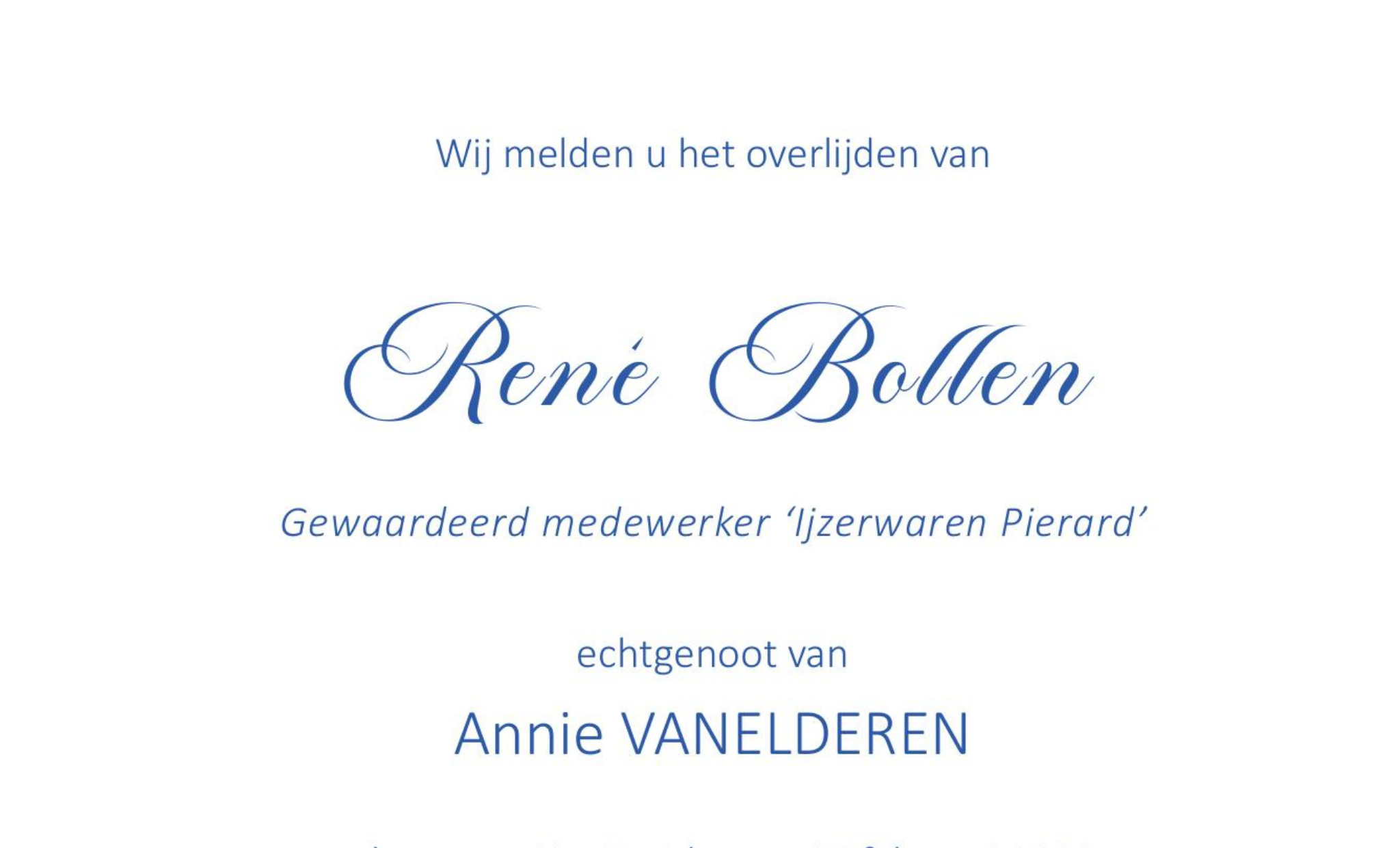 Overlijdensbericht van René Bollen