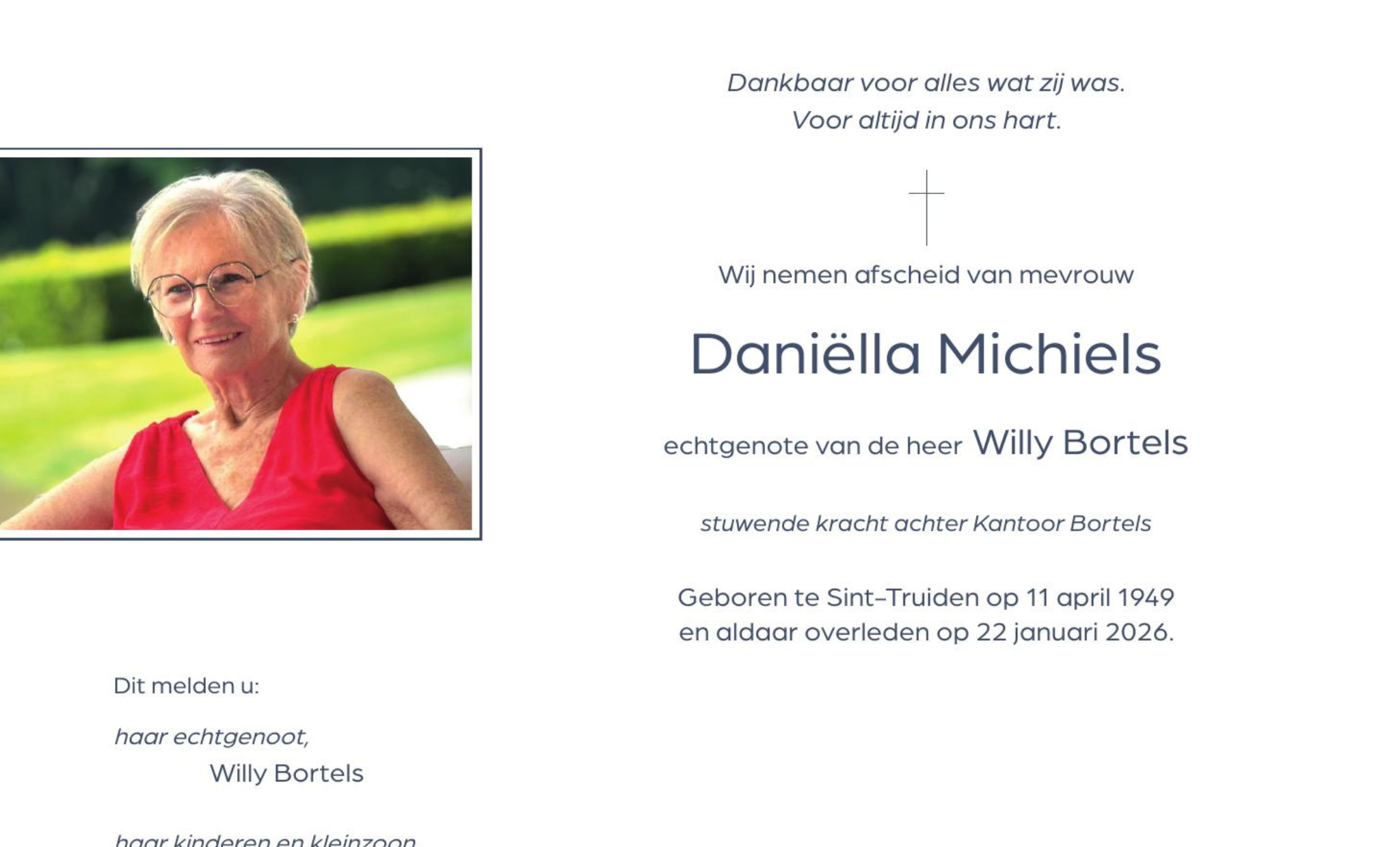 Overlijdensbericht van Daniëlla Michiels