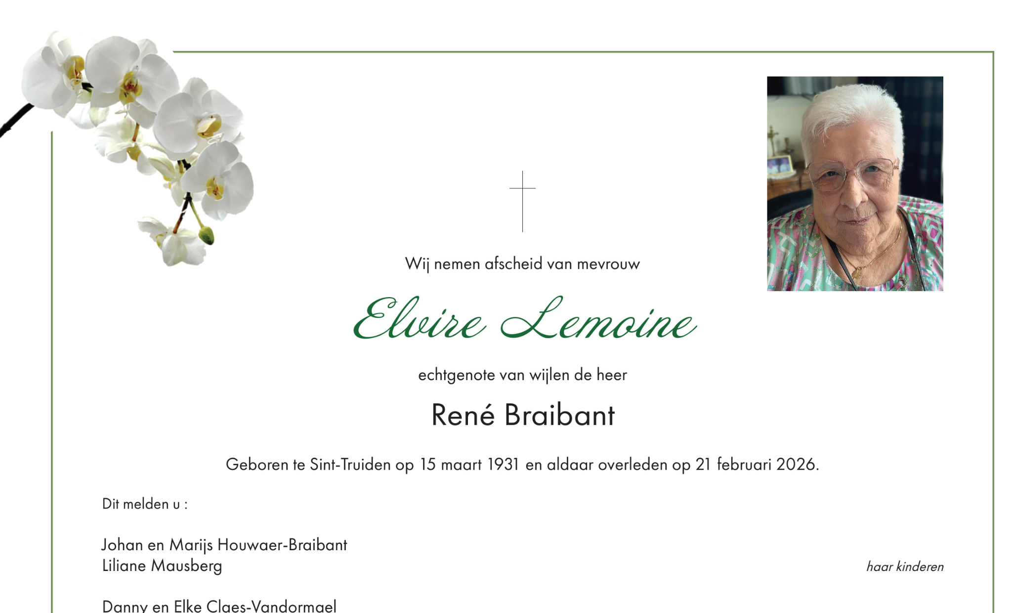 Overlijdensbericht van Elvire Lemoine