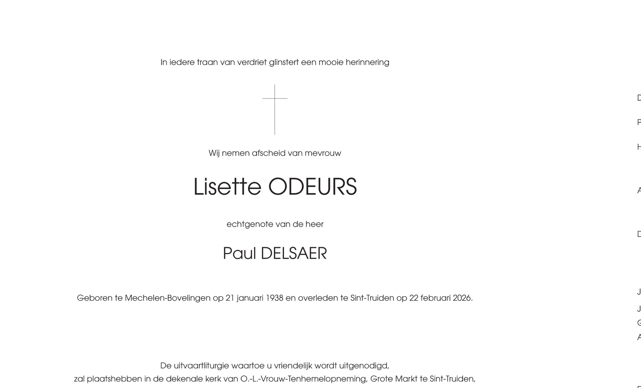 Overlijdensbericht van Lisette ODEURS