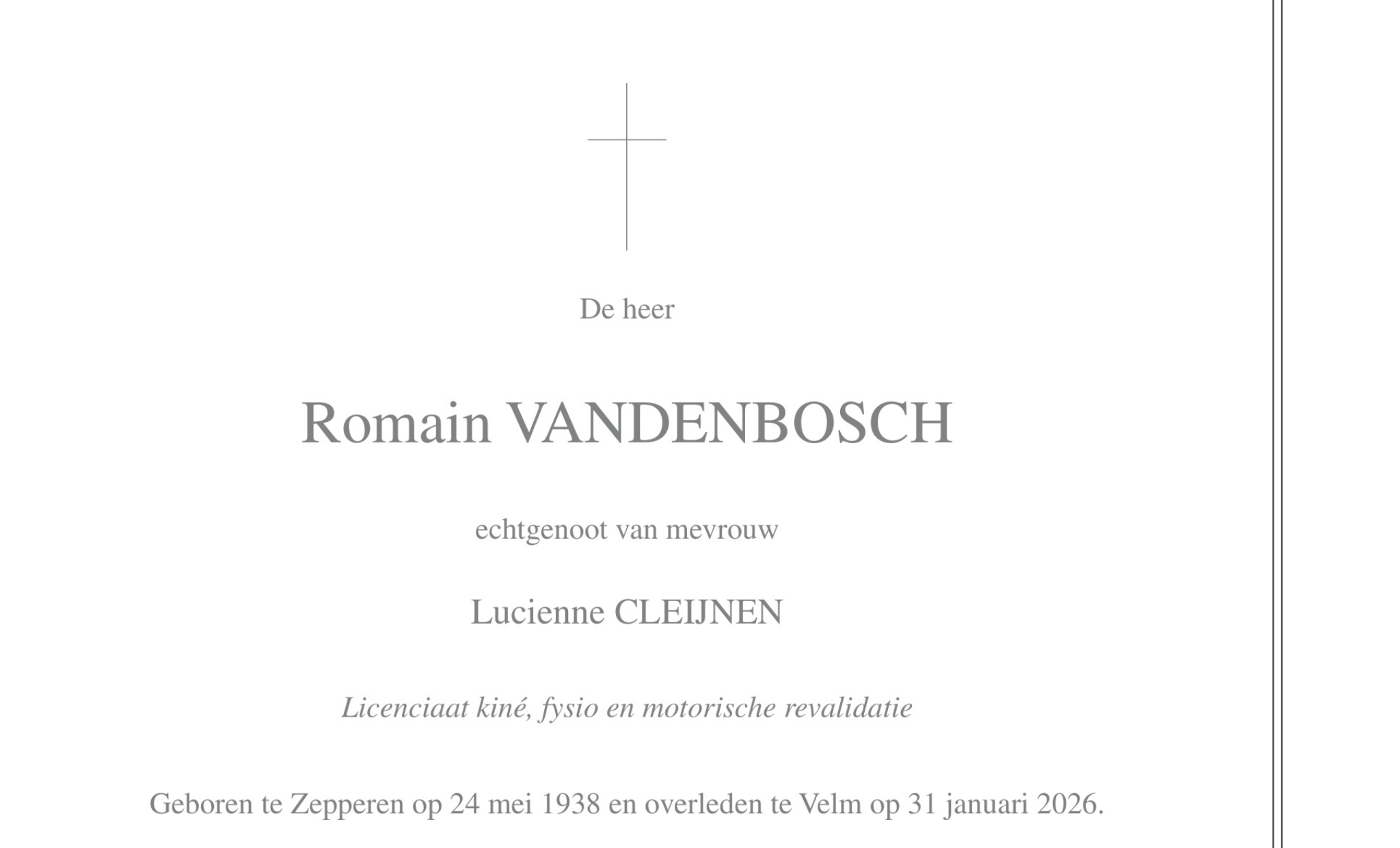 Overlijdens van Romain VANDENBOSCH