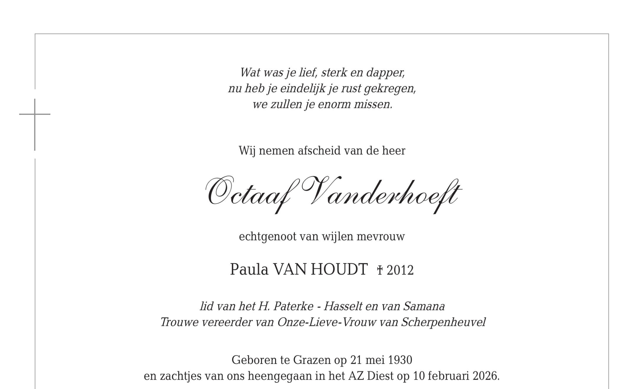 Overlijdensbericht van Octaaf Vanderhoeft