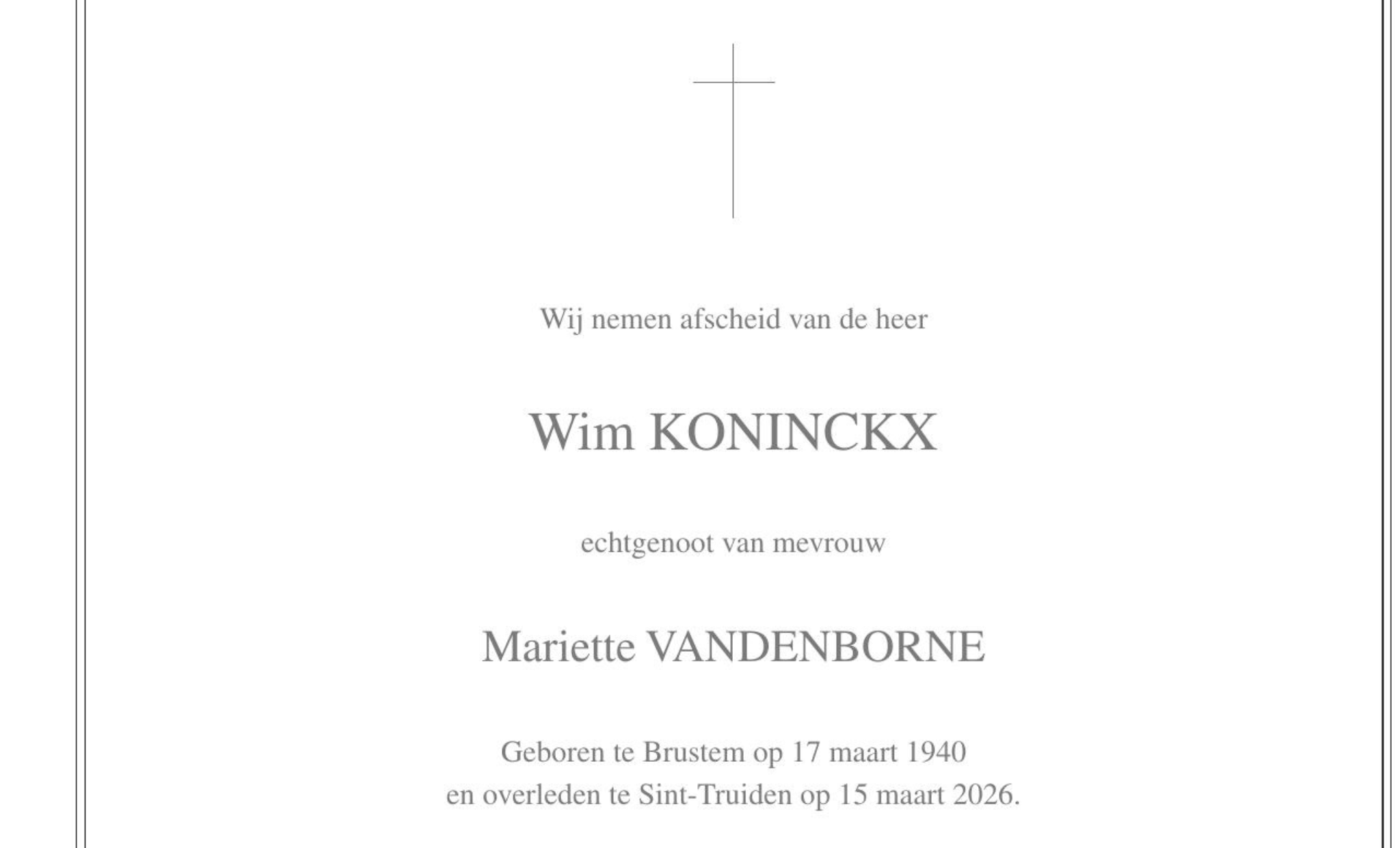 Overlijdensbericht van Wim KONINCKX