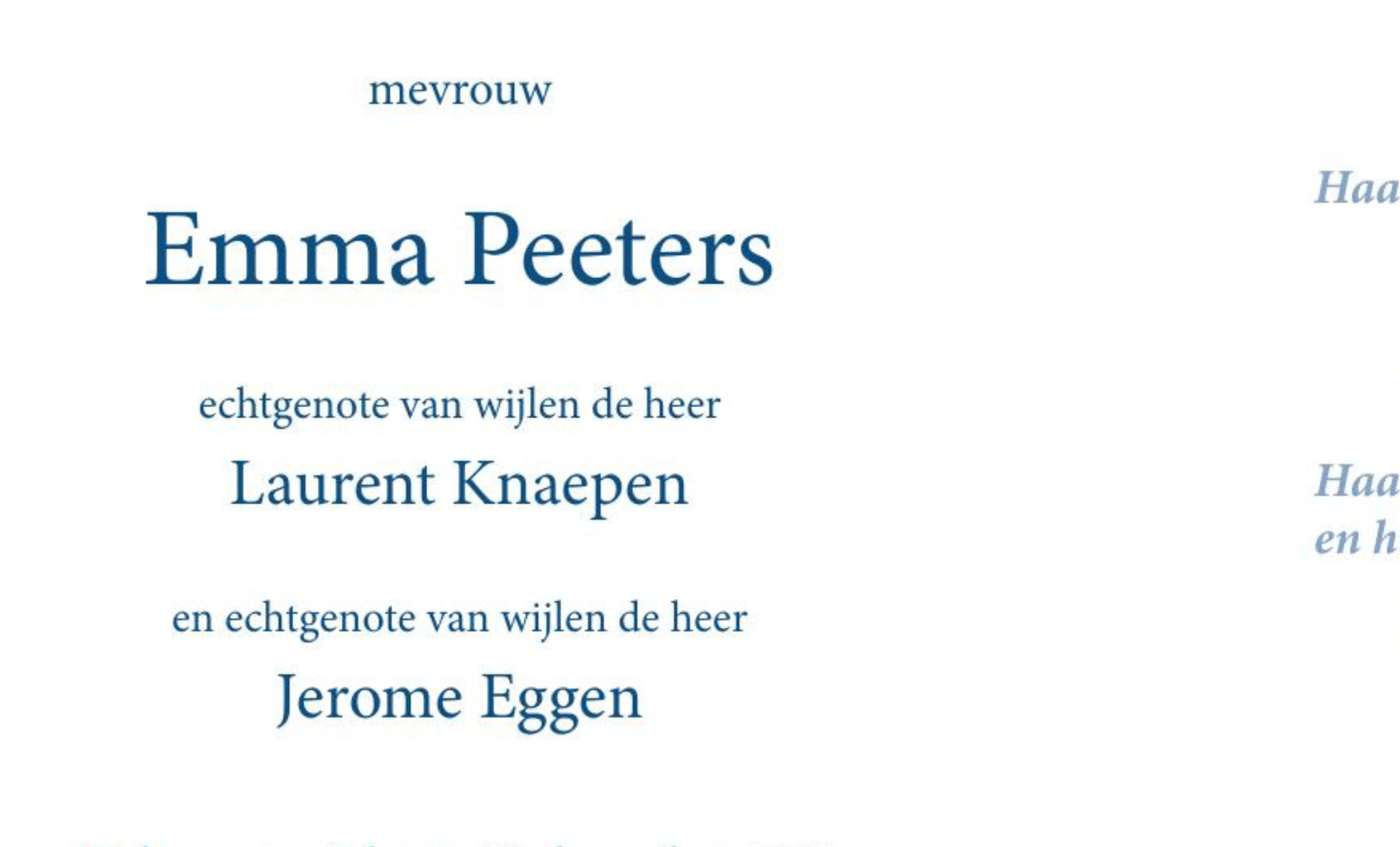 Overlijdensbericht van Emma Peeters
