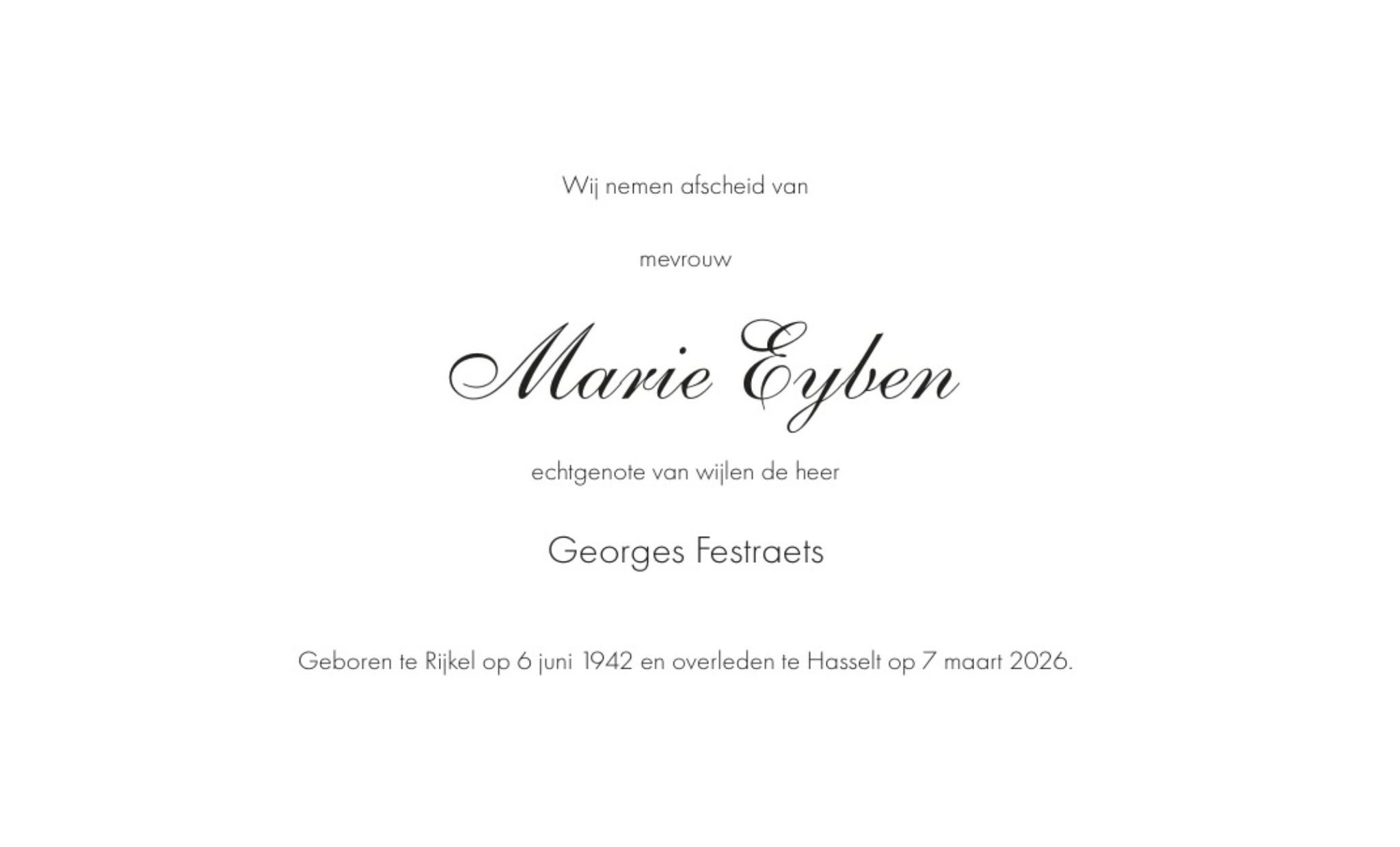 Overlijdensbericht van Marie Eyben