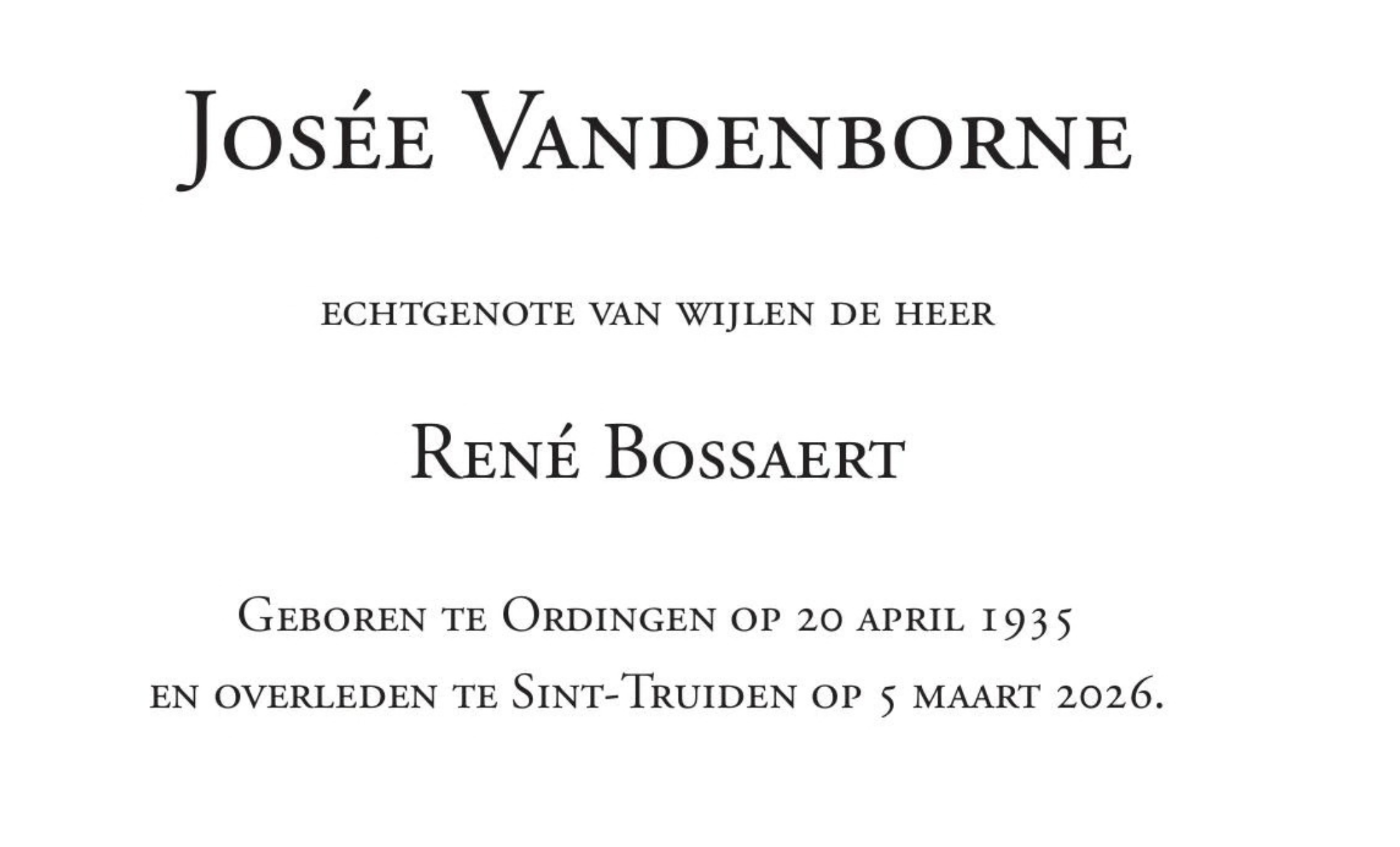 Overlijdensbericht van Josée Vandenborne