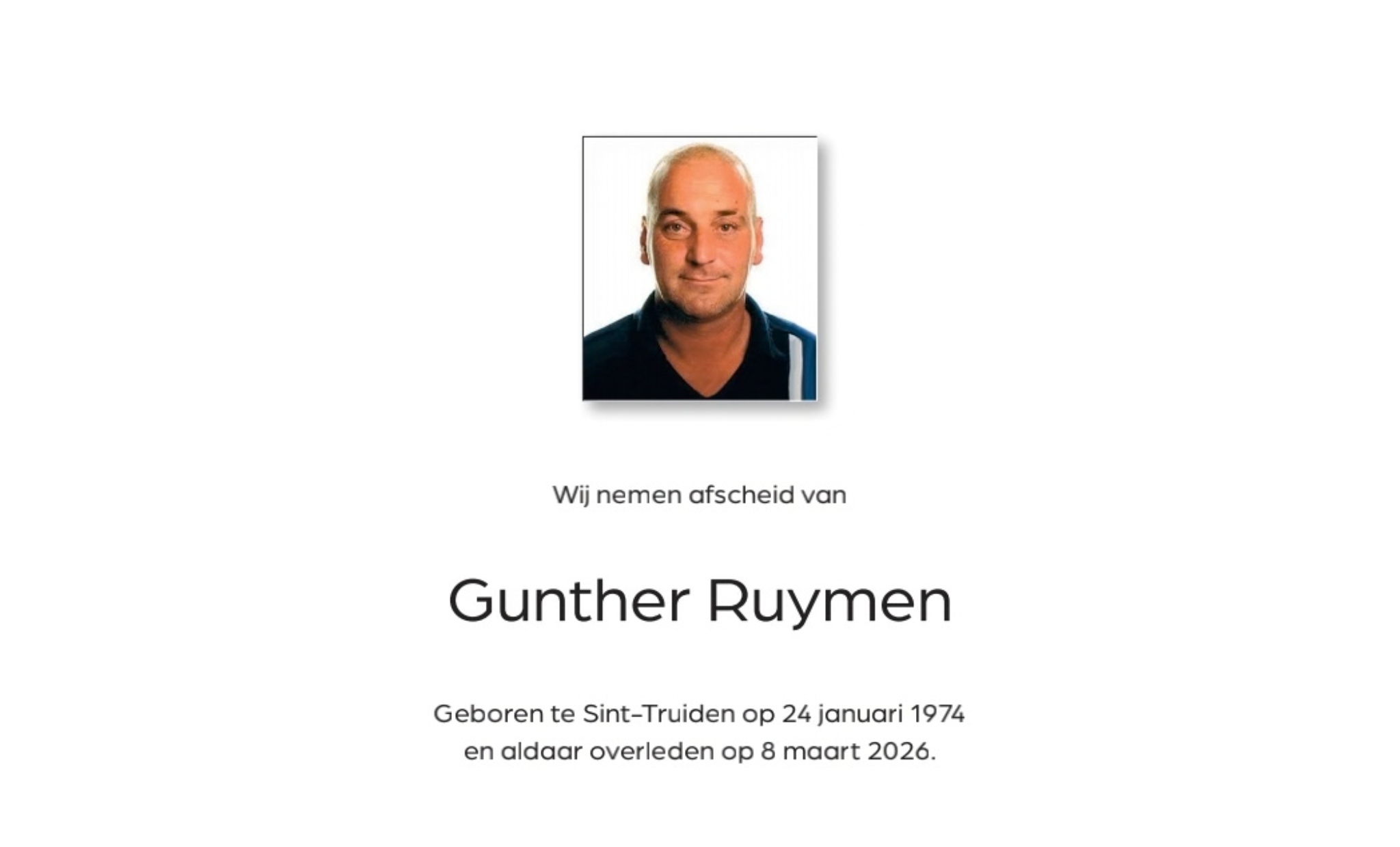 Overlijdensbericht van Gunther Ruymen