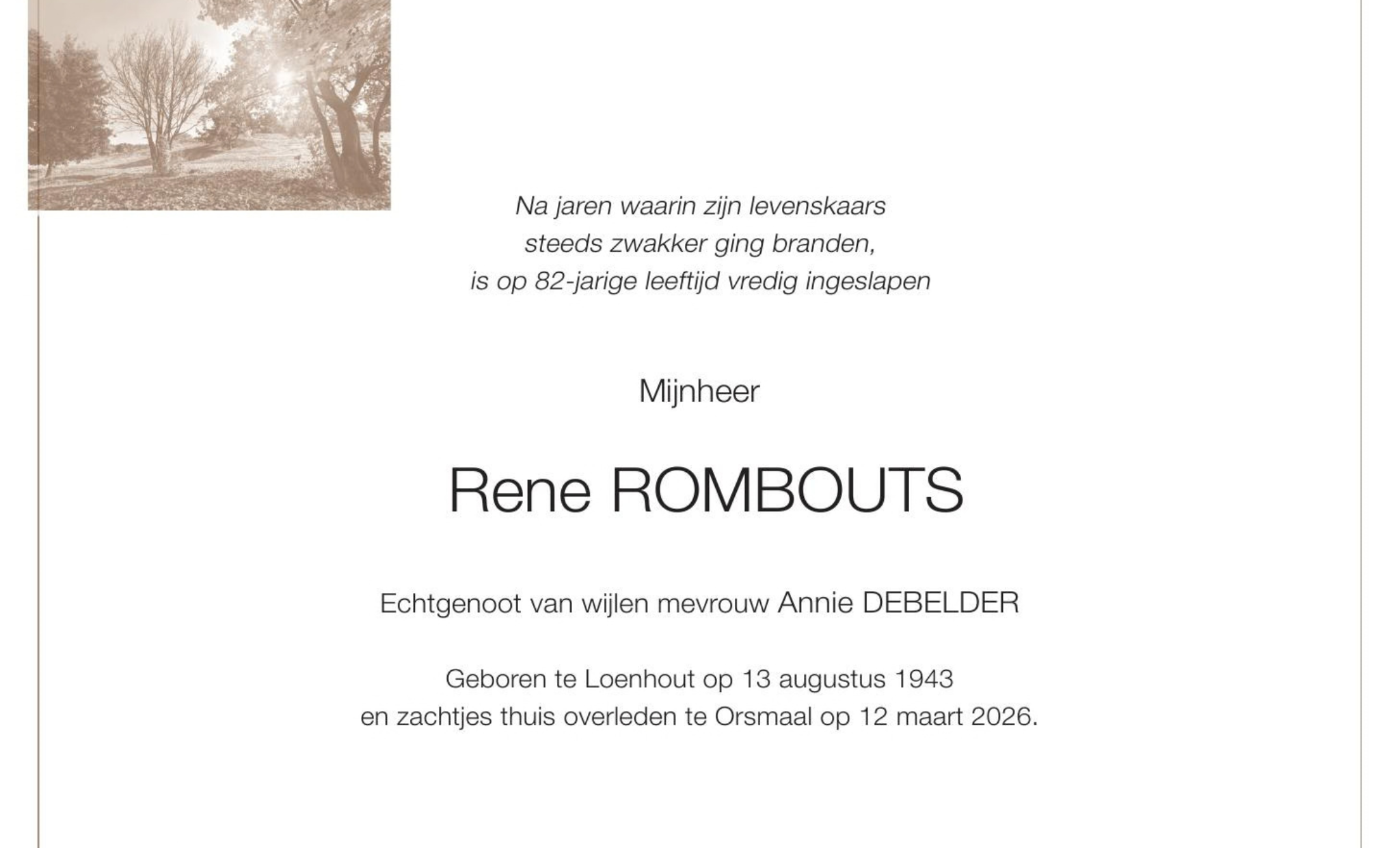Overlijdensbericht van Rene ROMBOUTS