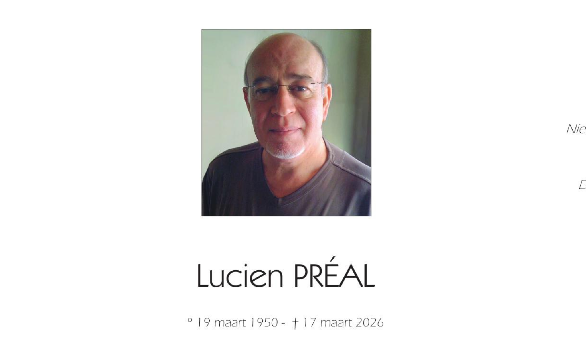 Overlijdensbericht van Lucien PRÉAL
