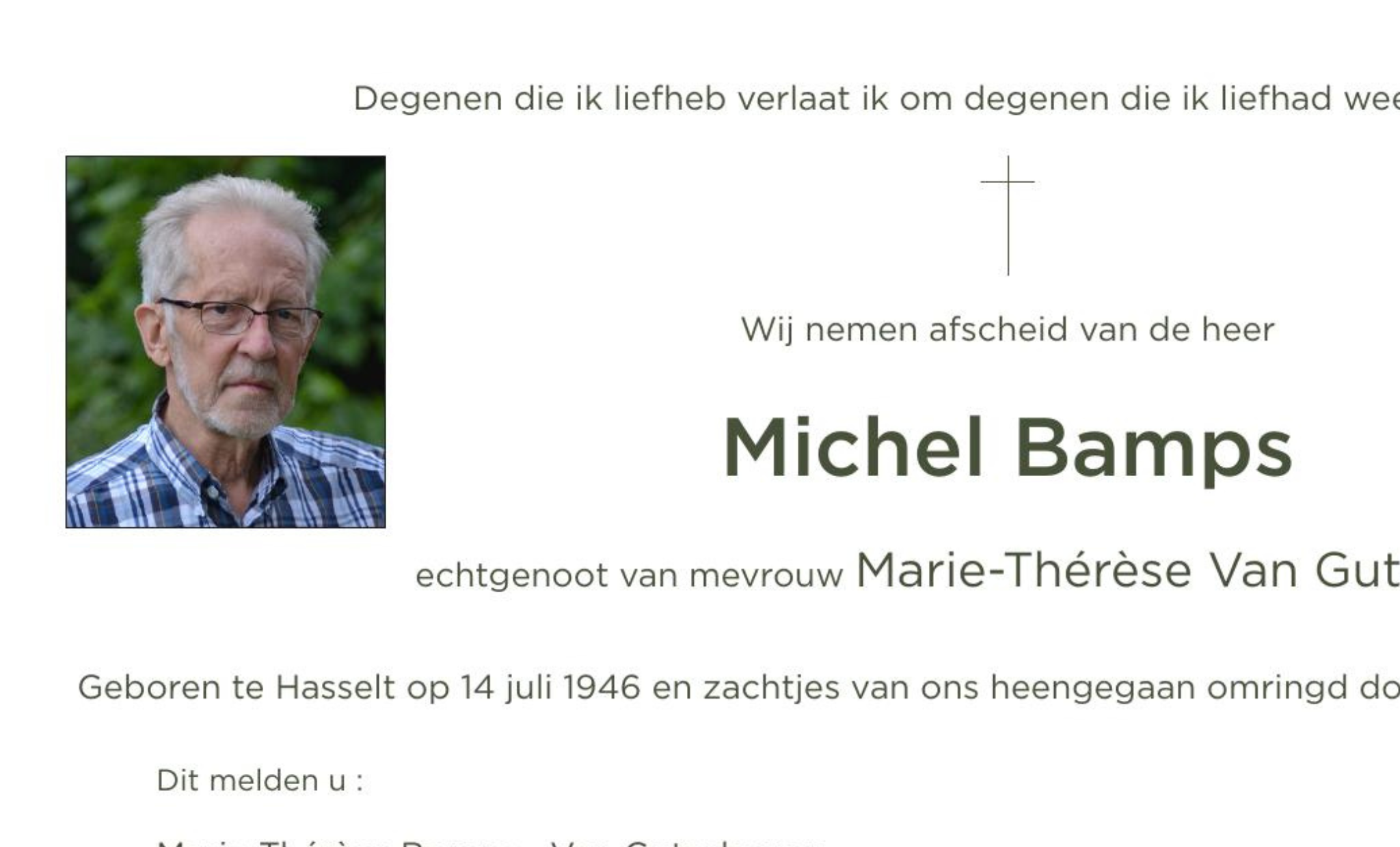 Overlijdensbericht van&nbsp;&nbsp; Michel Bamps