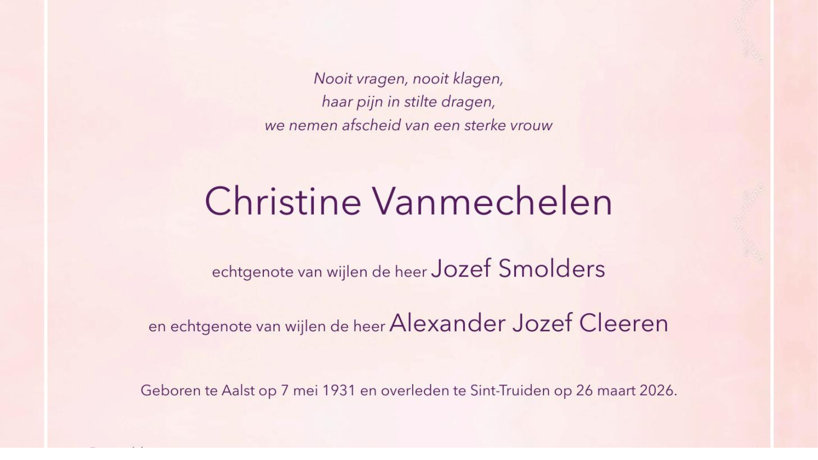 Overlijdensbericht van Christine Vanmechelen