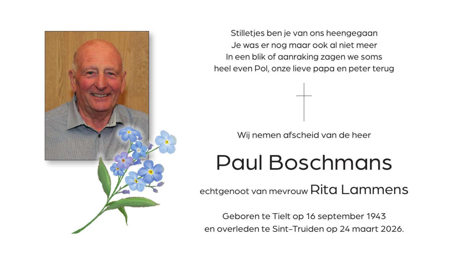 Overlijdensbericht van Paul Boschmans