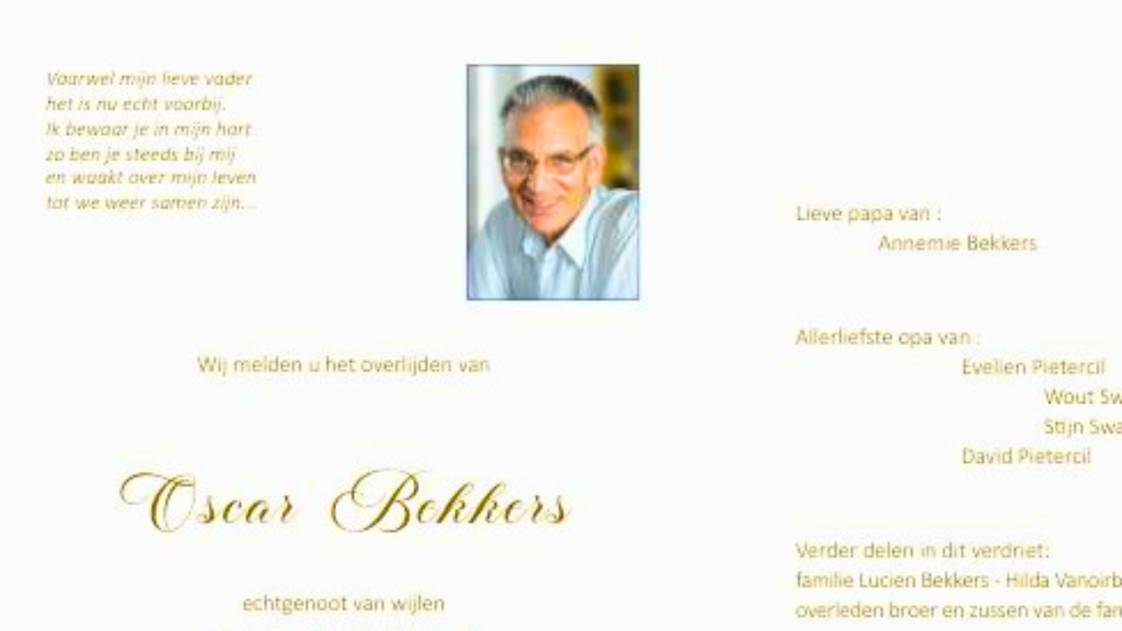 Overlijdensbericht van Oscar Bekkers