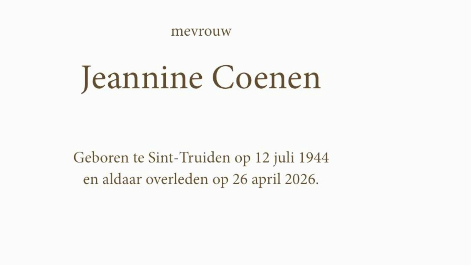 Overlijdensbericht van Jeannine Coenen