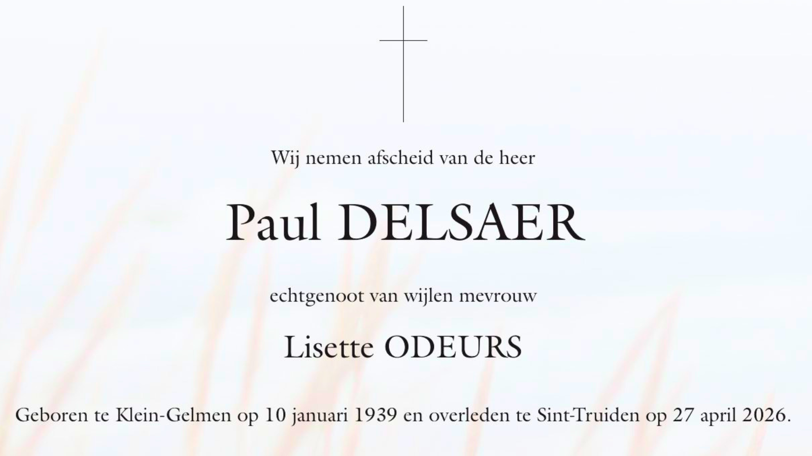 Overlijdensbericht van Paul DELSAER