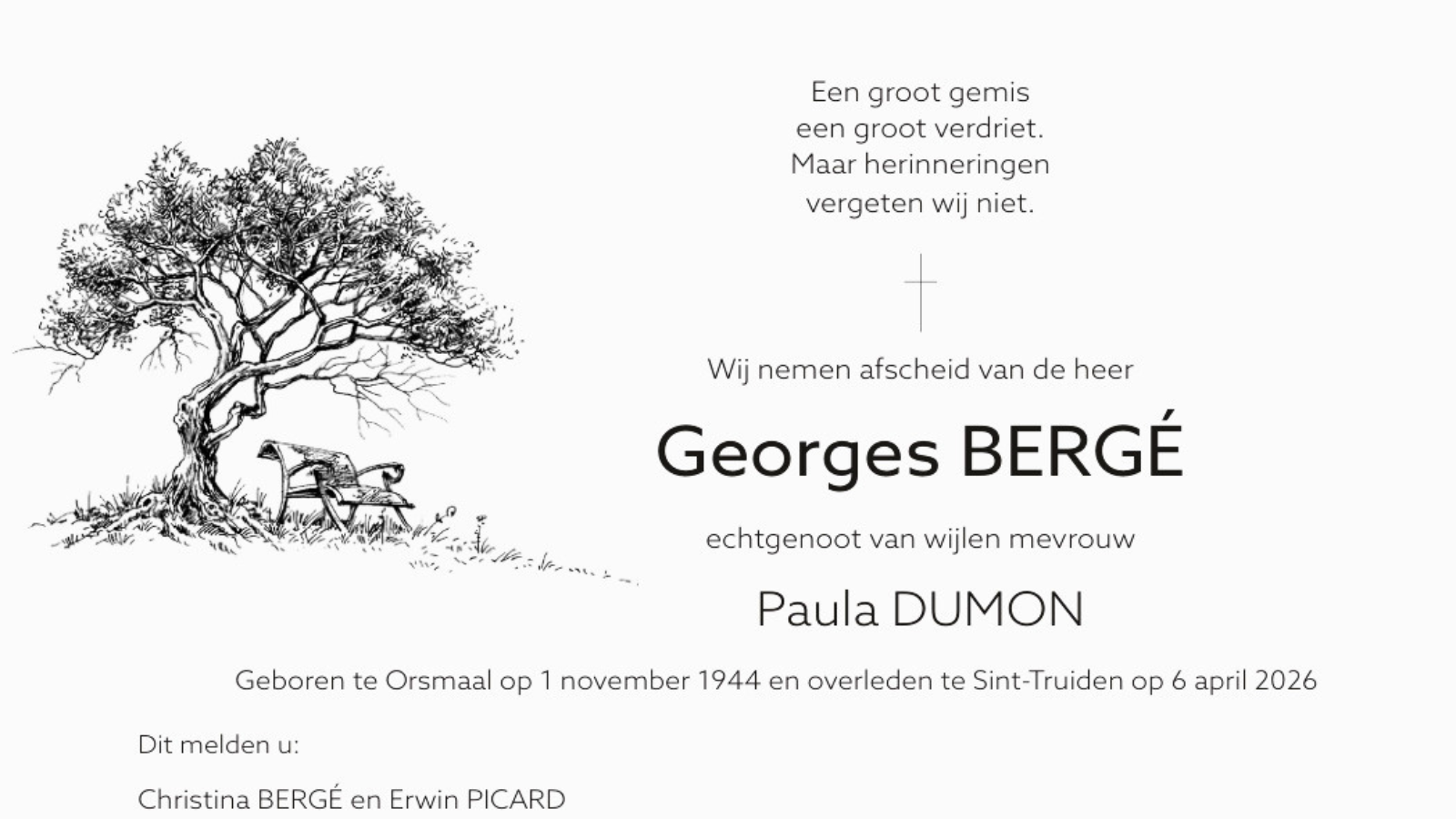Overlijdensbericht van Georges BERGÉ