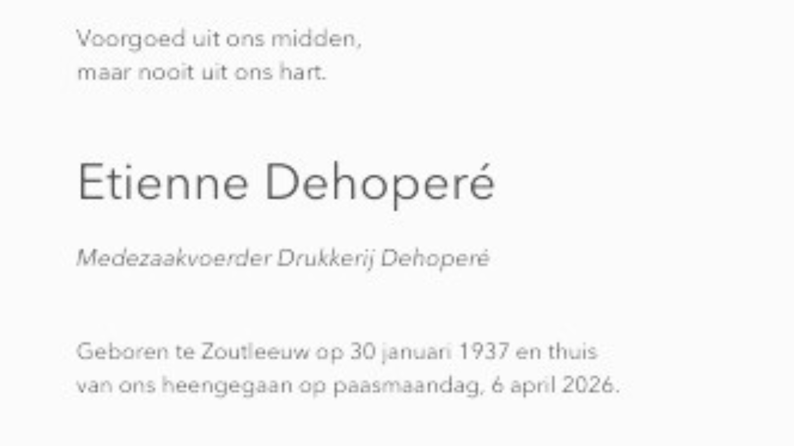 Overlijdensbericht van Etienne Dehoperé