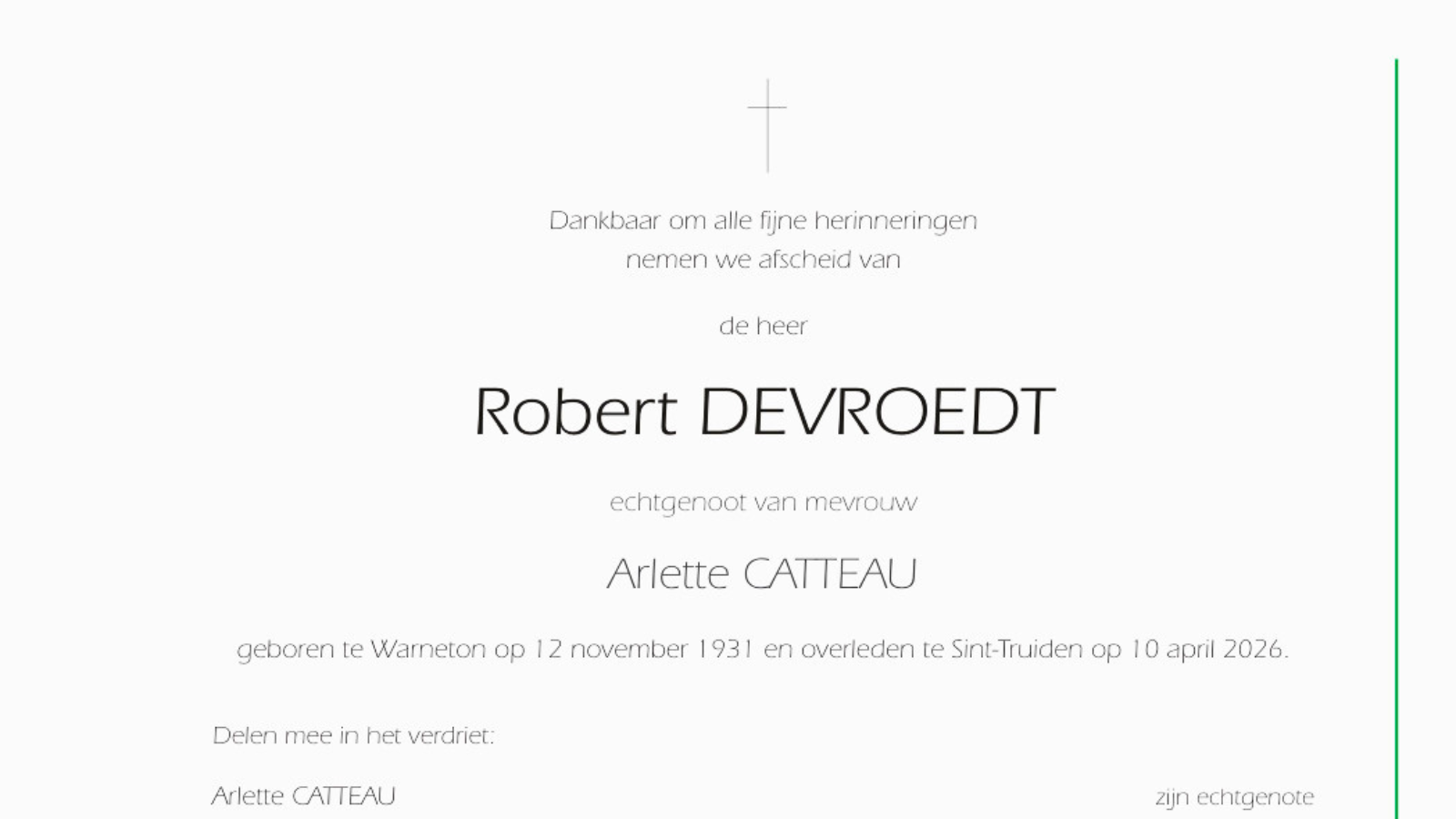 Overlijdensbericht van Robert DEVROEDT