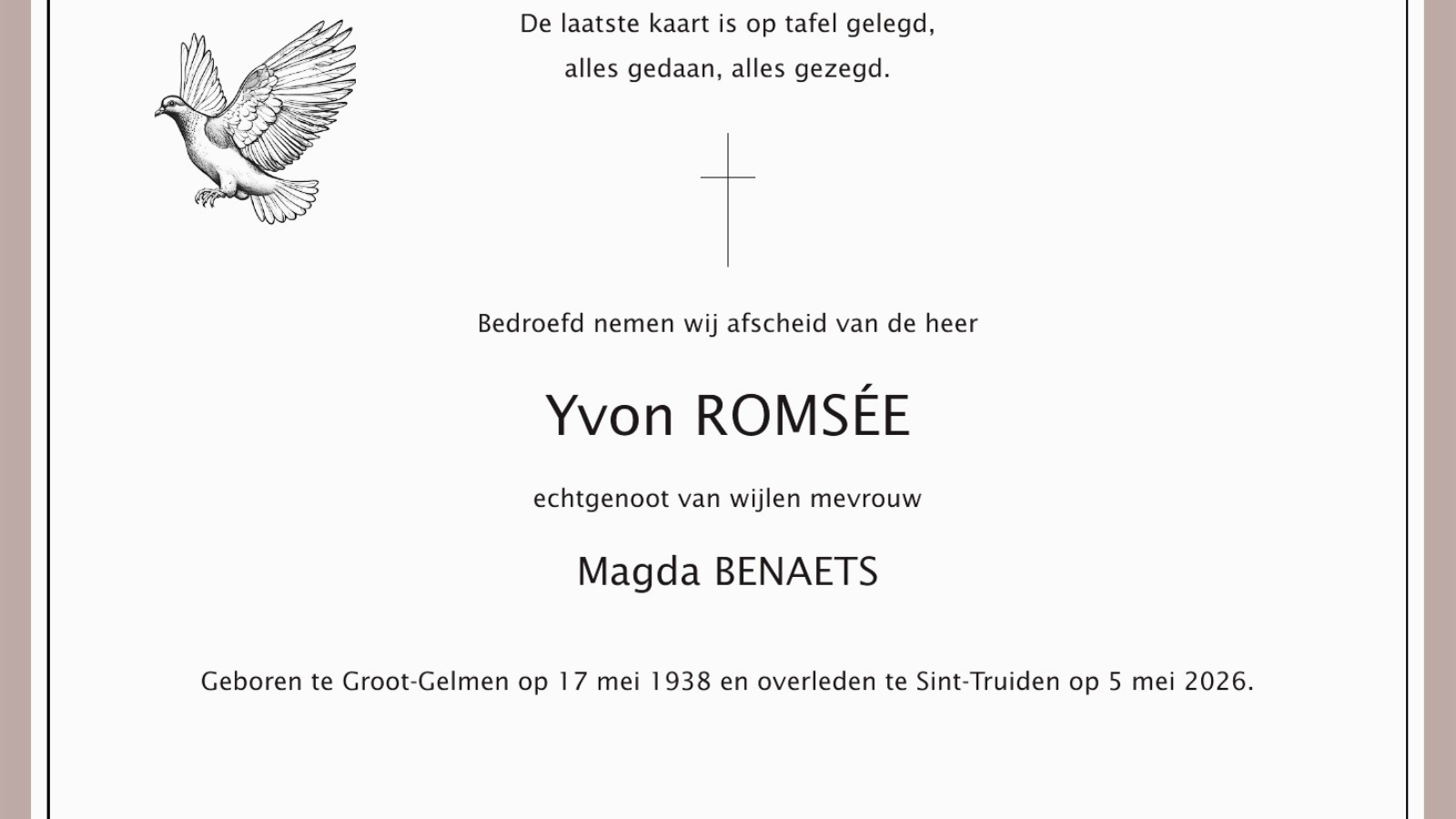 Overlijdensbericht van Yvon ROMSÉE