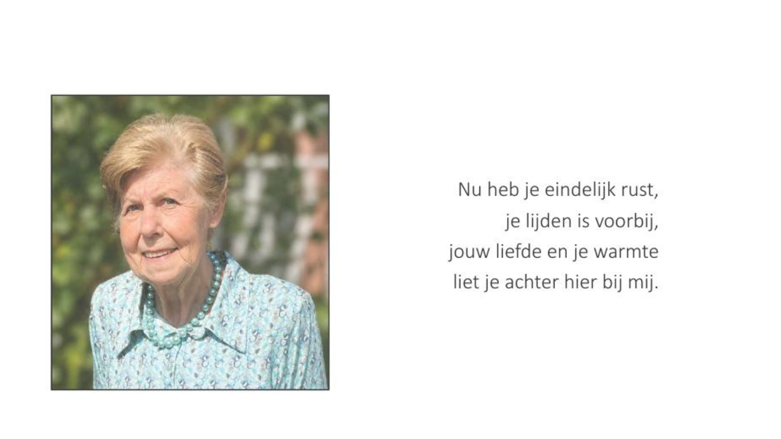 Overlijdensbericht van Jeannine Vanderbruggen