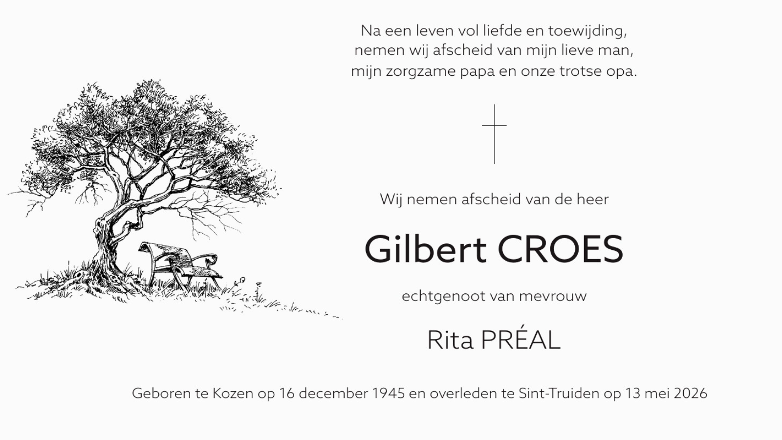 Overlijdensbericht van Gilbert CROES
